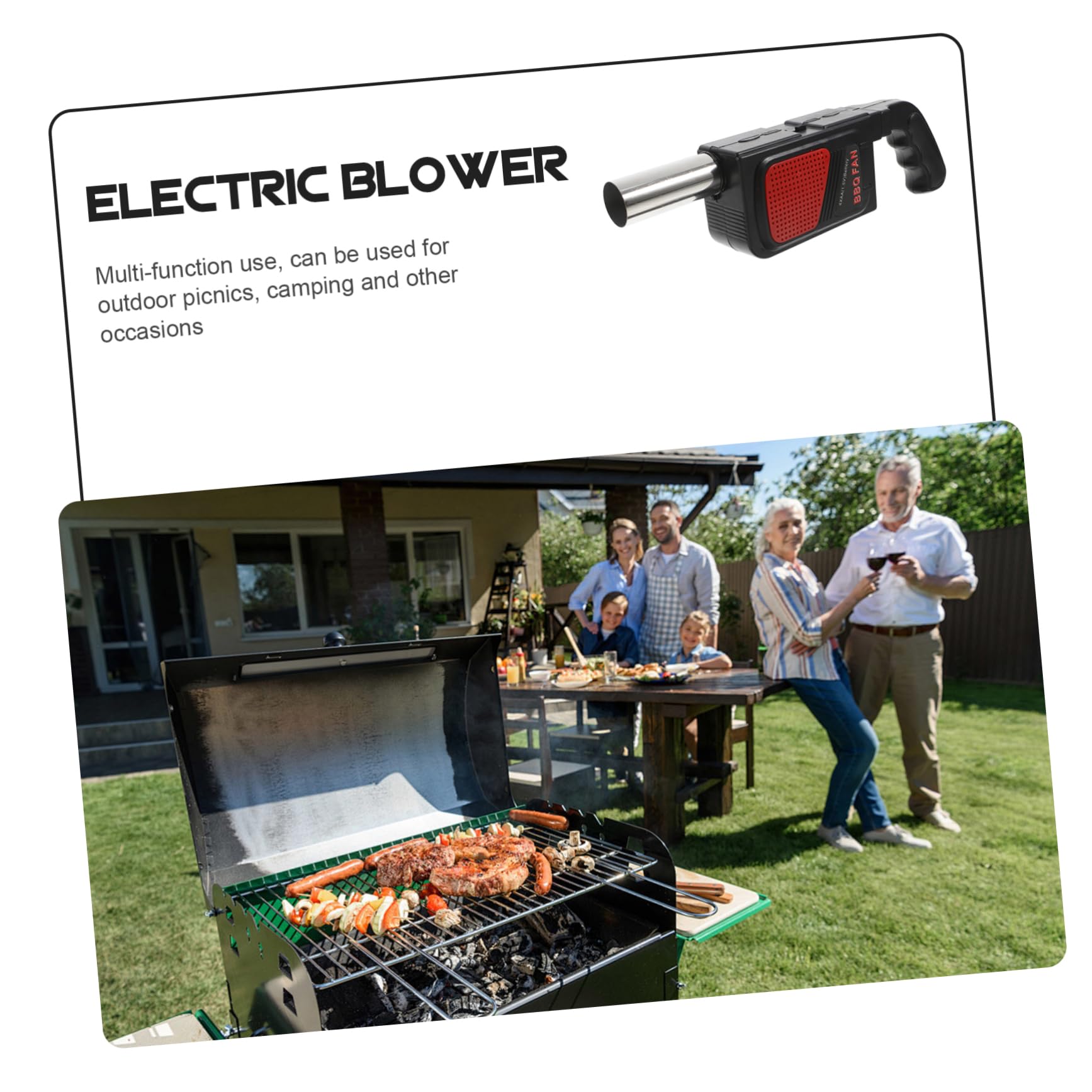 Soffiatore Elettrico per Barbecue 2 Pezzi Nero Abs e Acciaio | Funziona 4 Batterie Aa, Design a Soffio Elettrico, Uso per Picnic All'aperto e Grigliate Itineranti