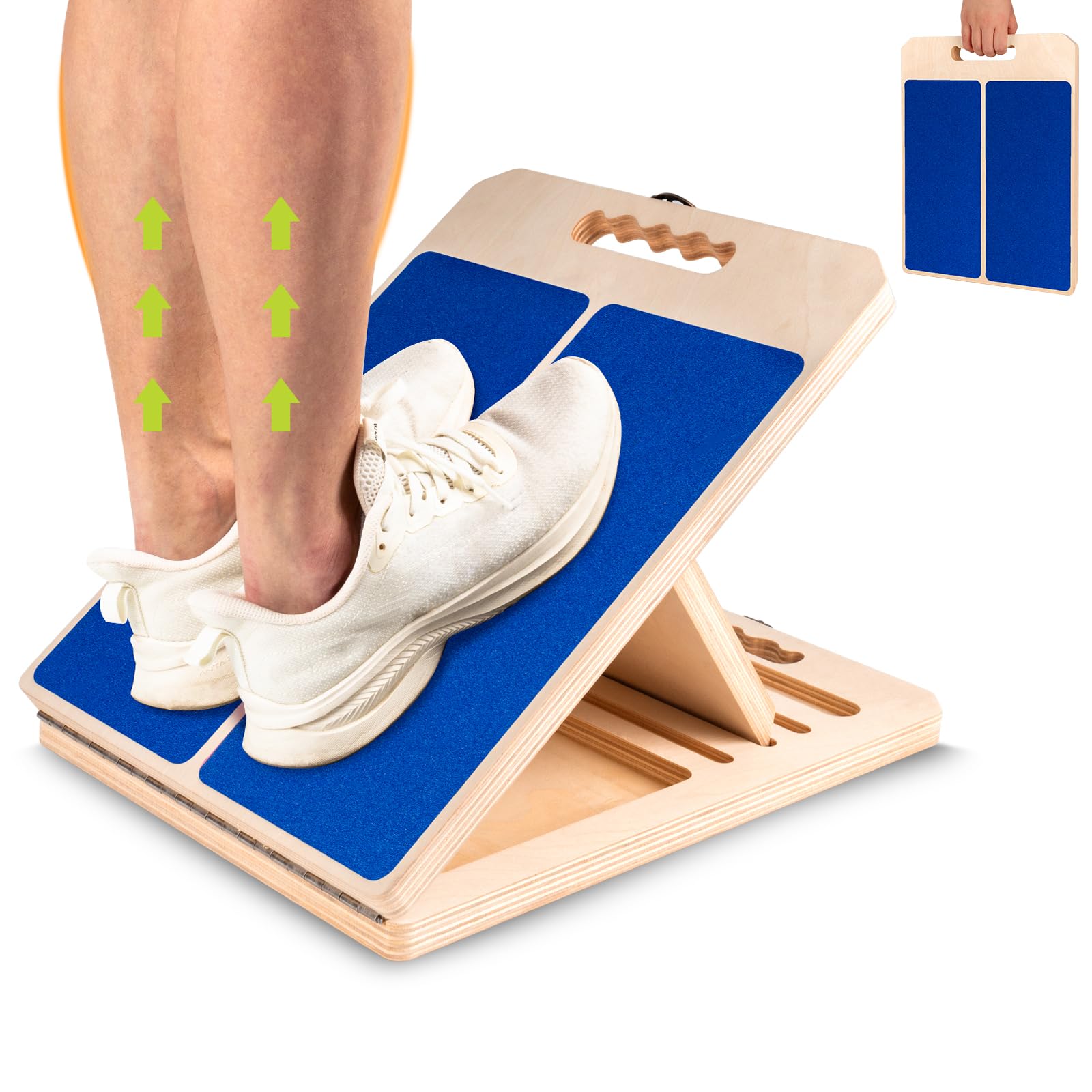 Tabla inclinada para estirar pantorrillas, tabla de equilibrio de madera portátil ajustable para estirador de pantorrillas con póster de entrenamiento, capacidad de peso de 300 libras, cuña elástica