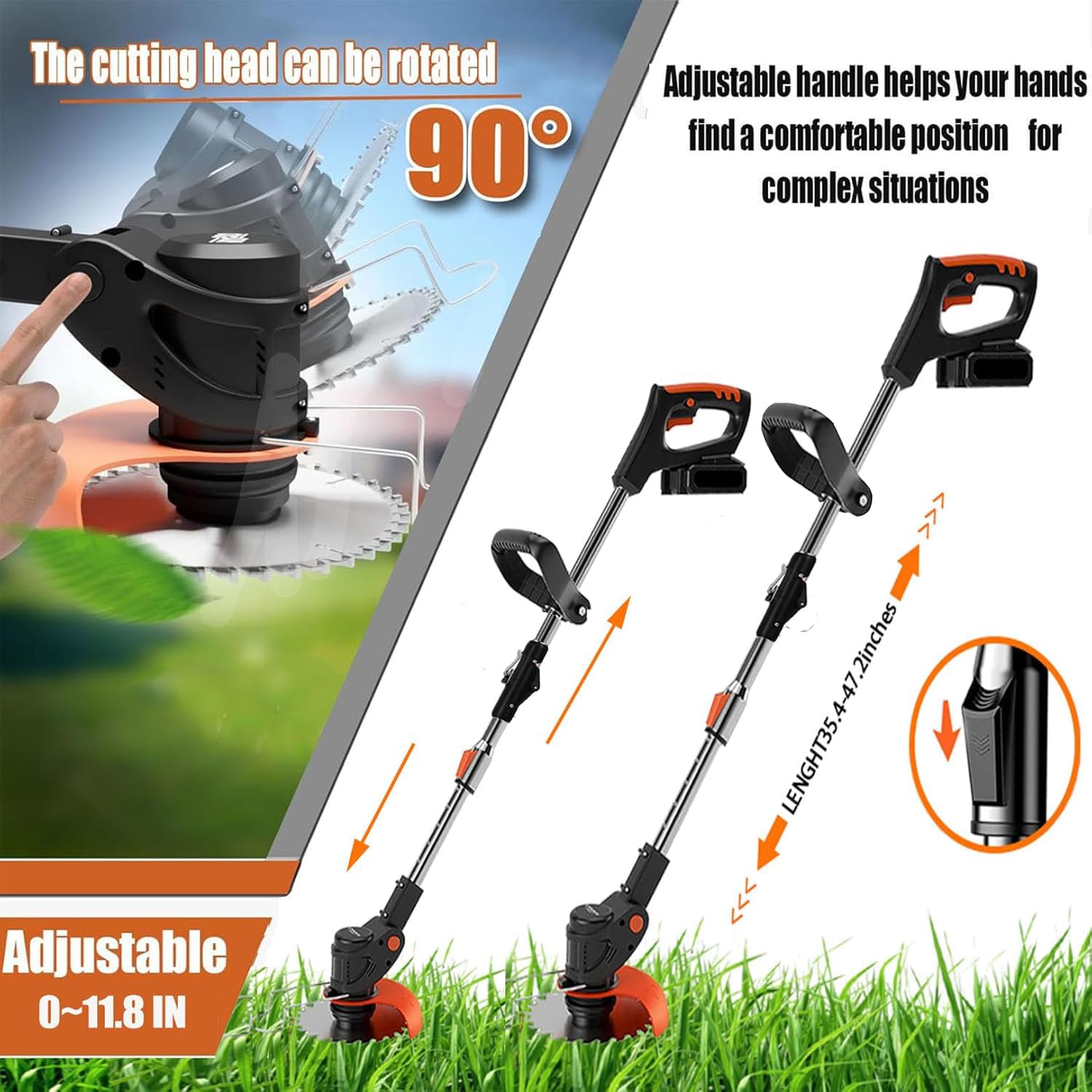 Coupe Bordure sans Fil avec Batterie, Debroussailleuse Electrique sans Fil, (2 Batteries de 2,0 A et Chargeur Rapide) Coupe Bordure, Débroussailleuse, avec 3 Types de Lames pour Jardin, Cour