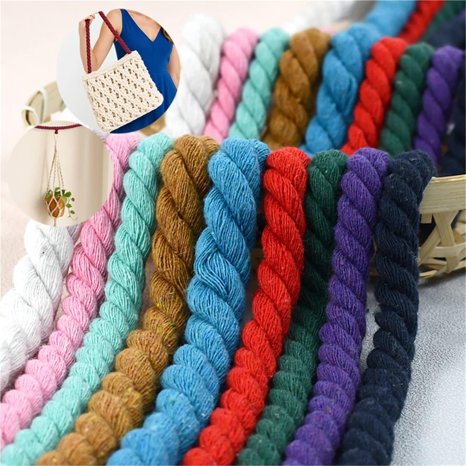 Cuerda de macramé Trenzada, cordón algodón Trenzado 3 hebras, 5-20 mm, 2-5 Metros, Multicolor(Pink,20mm2Meters)