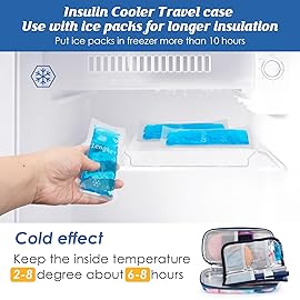 YOUSHARES Insulin Cooler Travel Case - Diabetic Insulated Organizer Portable Cooling Bag for Medication Cooling Insulation, Insulin Pen Case with 2 TSA Approved Cooler Ice Pack (Quicksand Powder)
