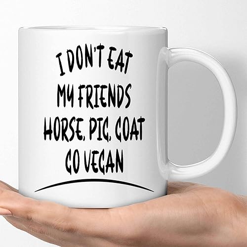 Novelty Gift Ethical Green Eater Gift for Vegetarians, for a Nephew's Wedding - I Do Not Eat My Friends Plant-based Quote on 11 Oz White Ceramic