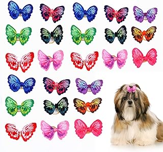 Snadulor 30 Pcs Cute Cat Dog Small Bowknot Hair Bows with Rubber Bands Handmade,Hair Accessories Bow Pet Grooming Products