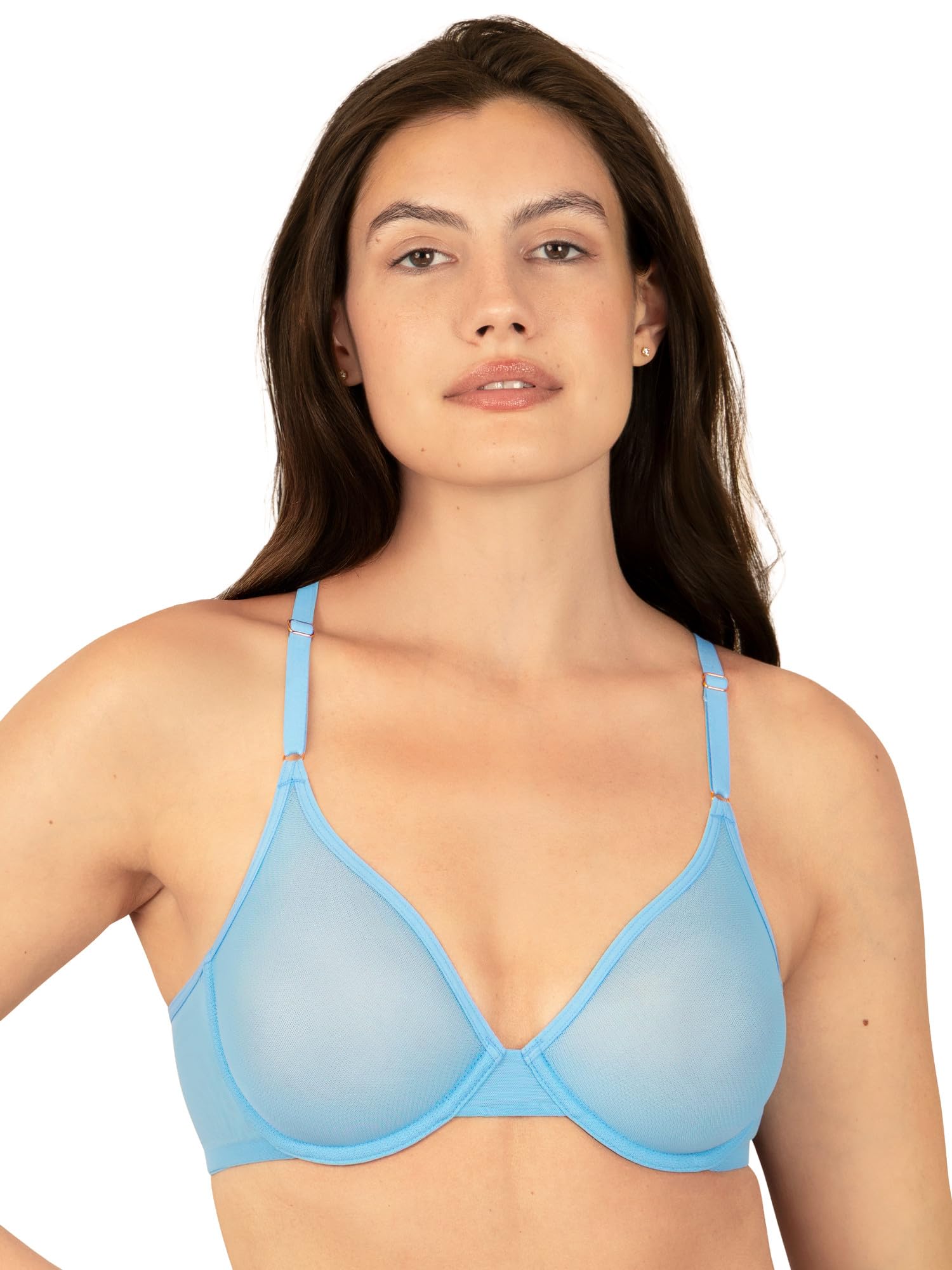 Smart & Sexy Womens Sheer Mesh Demi Underwire Bra, Azure Blue, 34C