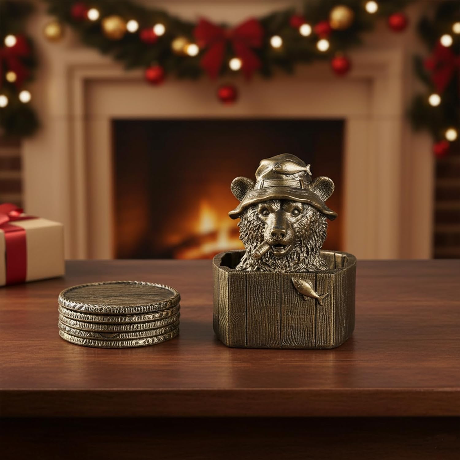 Cabin Coasters Set 6 Full Size Non-Slip Bar Coasters, Indoor Christmas Decorations, Man Cave Gifts for Men, Rustic Handmade Decor for The Home (Bear) - Image 9