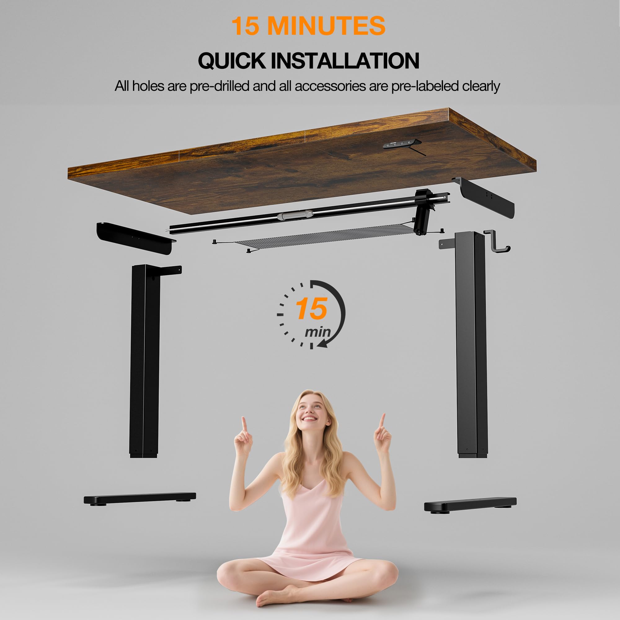 Adjustable Standing Desk with Cable Management 48 X 24 Inches Electric Stand Up Desk 176LBS Load 2 Memory — view 9