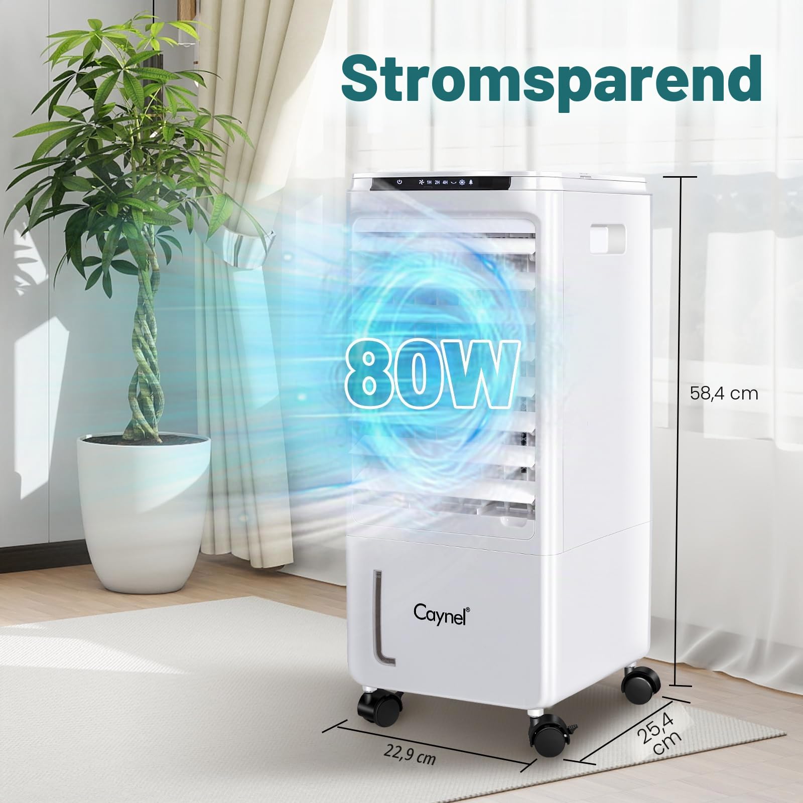 CAYNEL Tragbare Klimaanlagen, Verdunstungsluftkühler mit 7-Stunden-Timer für Auto-Off, 4 Modi und 3 Geschwindigkeiten, 4 Liter Tank-Fensterlose Klimaanlage, Sumpfkühler, Klimaanlage für Zimmer