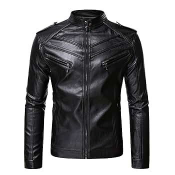 Mens Motorcycle Long Sleeve Stand Collar Leather Lined Zip