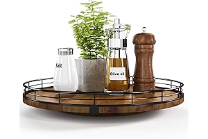 13" Farmhouse Oak Lazy Susan Organizer | Walnut Wood Kitchen Turntable for Dining Storage