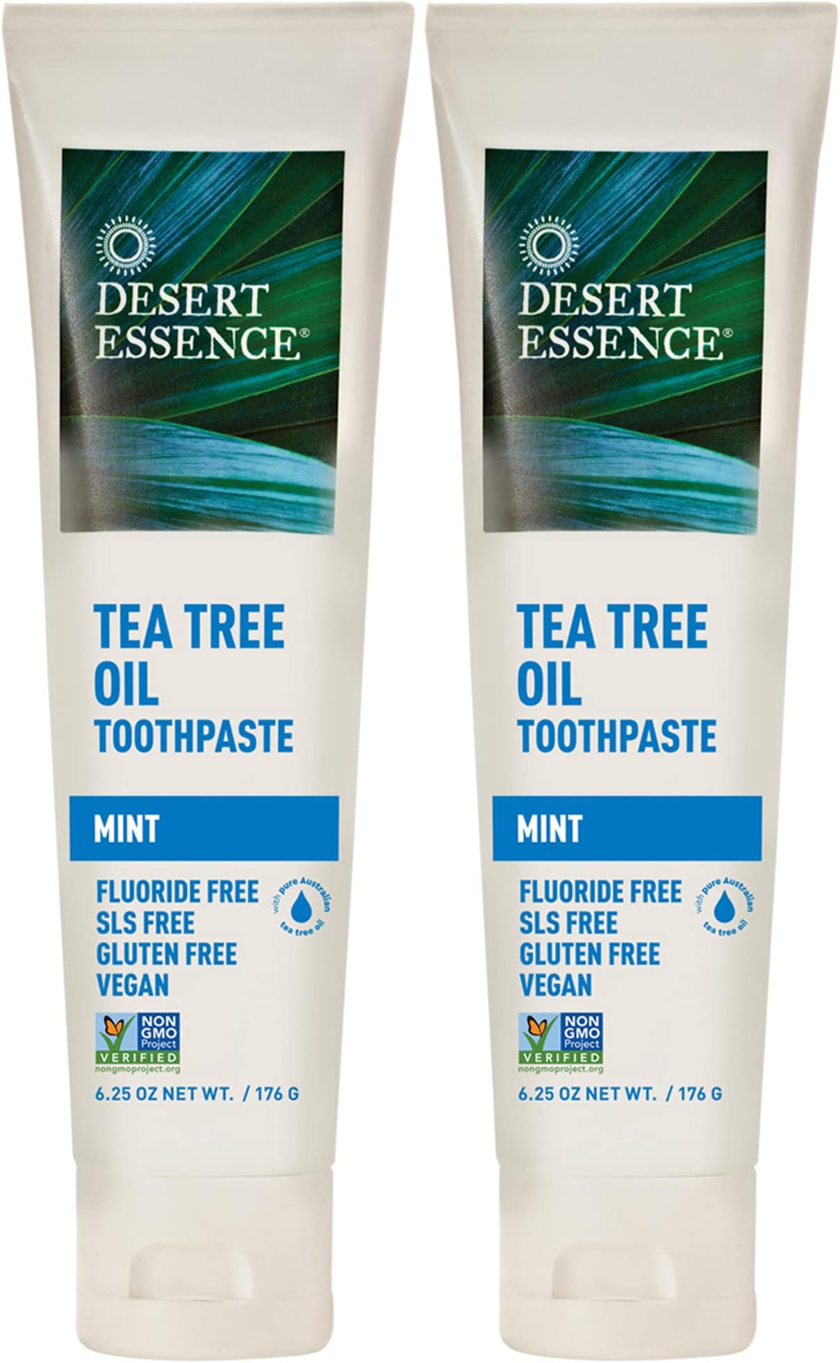 Tea Tree Oil Toothpaste - Mint - 6.25 Oz - Pack of 2 - Refreshing Taste - Deep Cleans Teeth & Gums - Helps Fight Plaque - Sea Salt - Pure Essential Oil - Baking Soda