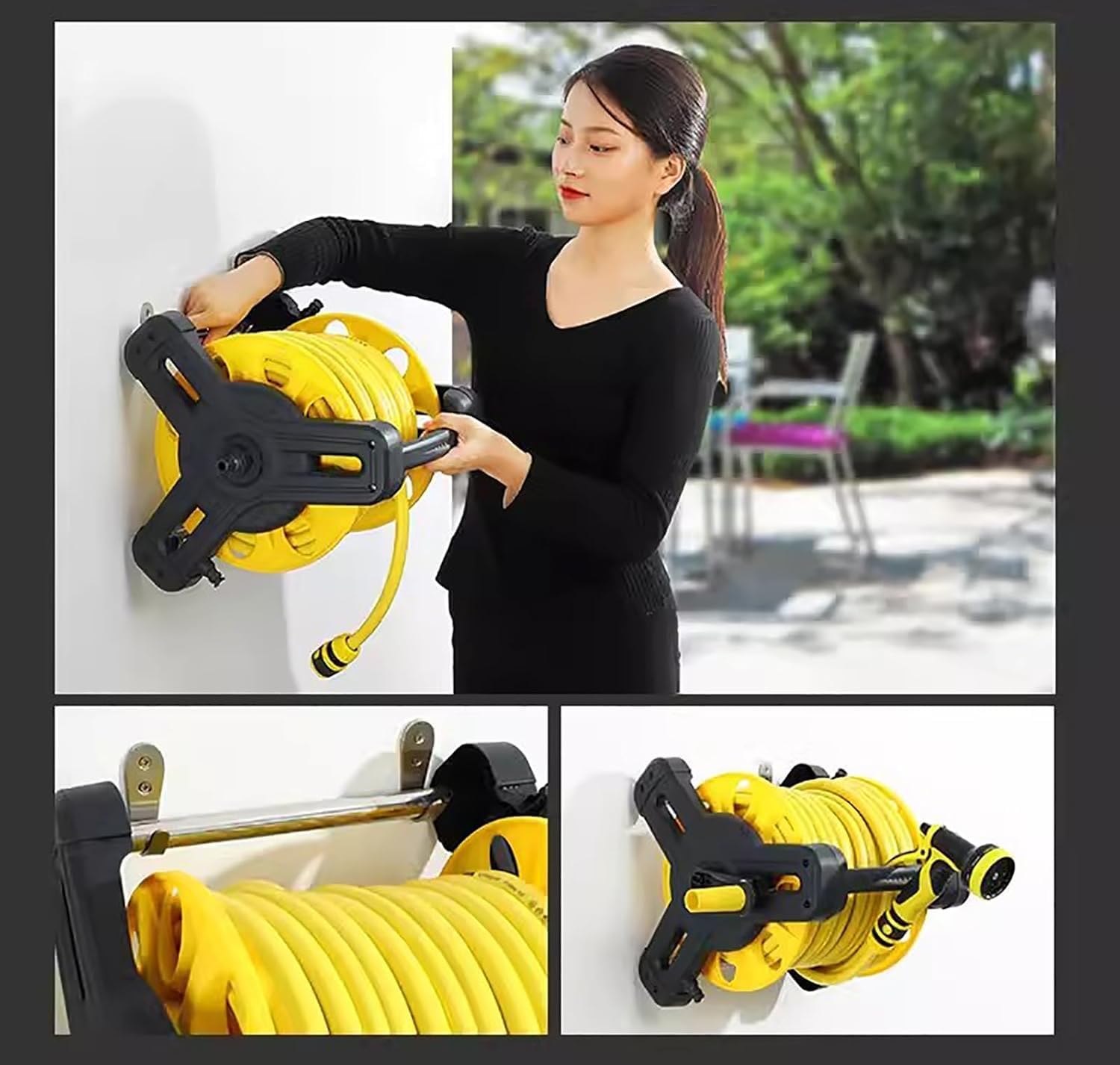 ホースリール おしゃれ 散水ホース 家庭菜園 掃除 庭 (30m)