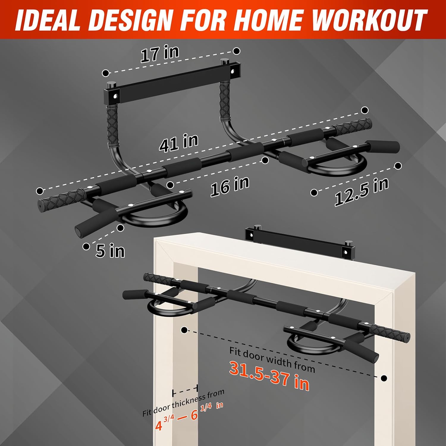 Pull Up Bar for Doorway, Upgrade Chin up Bar for Doorway Without Screws, Portable Strength Training Door Frame Pull-up Bars, Door Workout Bar with Foam Grips for Home