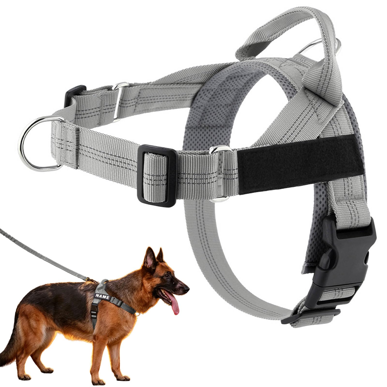 No Pull Dog Harness, Breathable Adjustable Pet Walking Vest Harness with Secure Buckle Design, for Medium Large Dogs Daily Outdoor Walking Training and Travel Activities (Grey, L)