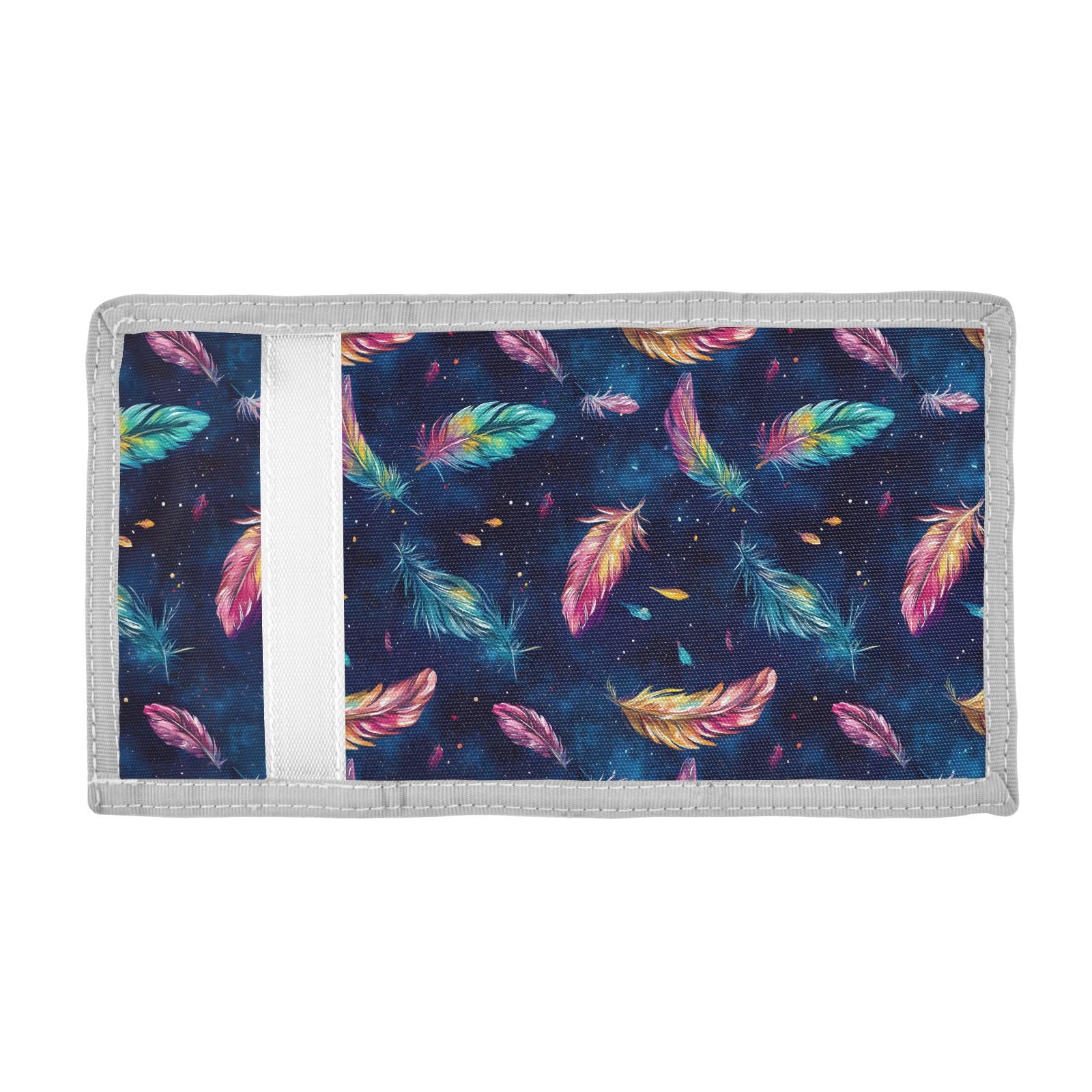 FOLIOSA Kids Wallet for Boys Girls Boho Feathers Print Youth Wallet with Zipper Pocket Card Holders, Novelty Wallet 4.9×2.9 in