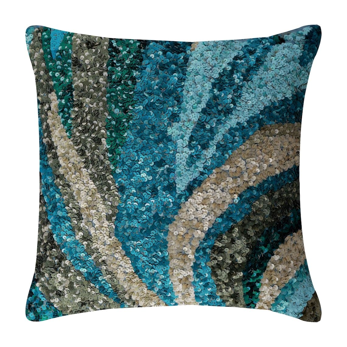The HomeCentric Light Blue Accent Cushion, Sequins Sea Waves Ocean & Beach Cushion Cover, Cushion Cover 40x40 cm (16x16 inch), Silk Cushion Cover for Couch, Art Deco, Striped - Waves Are Scenic — image 1