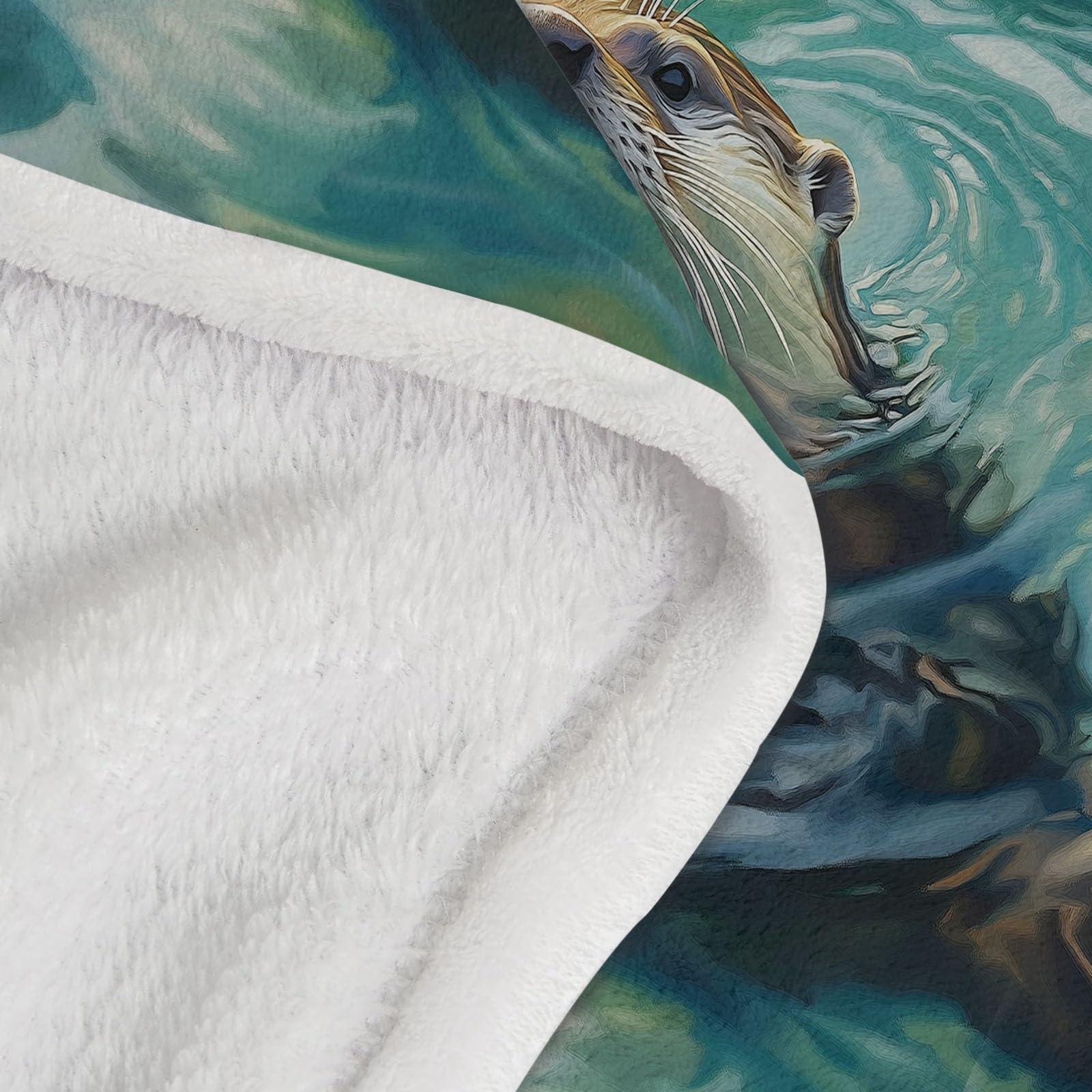 Nadruk jasnozielony, zwierzęcy koc polarowy, miękka wydra powierzchnia wody przytulny flanelowy koc dla nastolatków dorosłych - 150 x 200 cm na łóżko na sofę