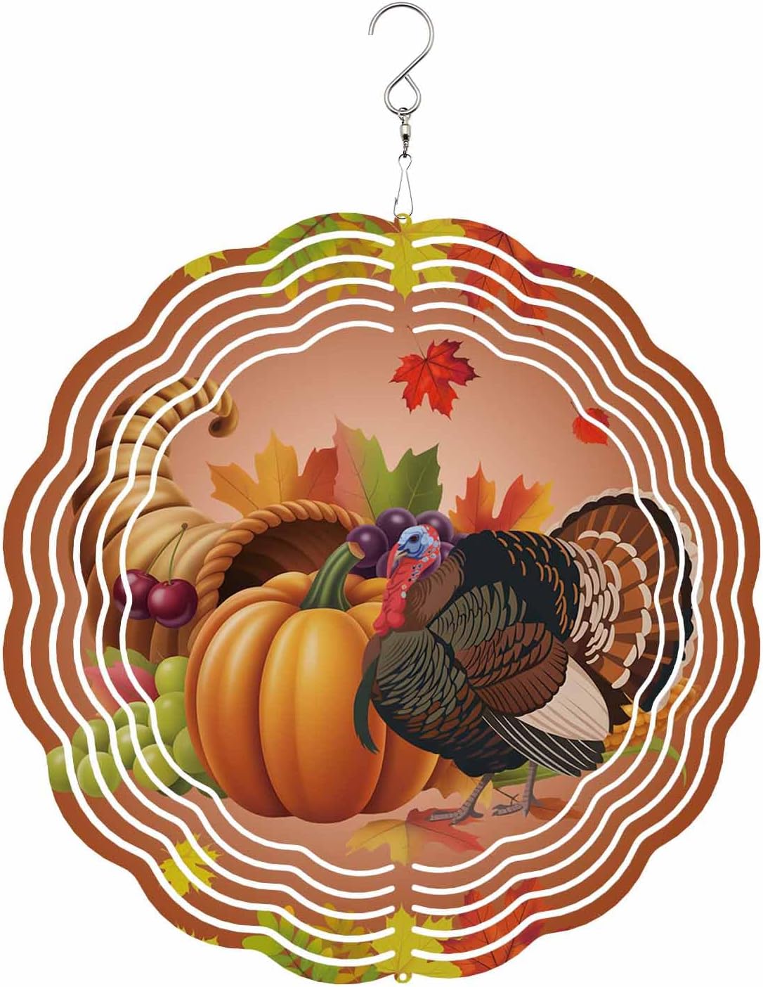 Fall Wind Spinners for Yard and Garden Harvest Orange Pumpkin Turkey Wind Spinner Autumn Maple Leaves 3D Metal Stainless Steel Pumpkin Wind Sculptures Outdoor Patio Thanksgiving Ornament 12 Inch