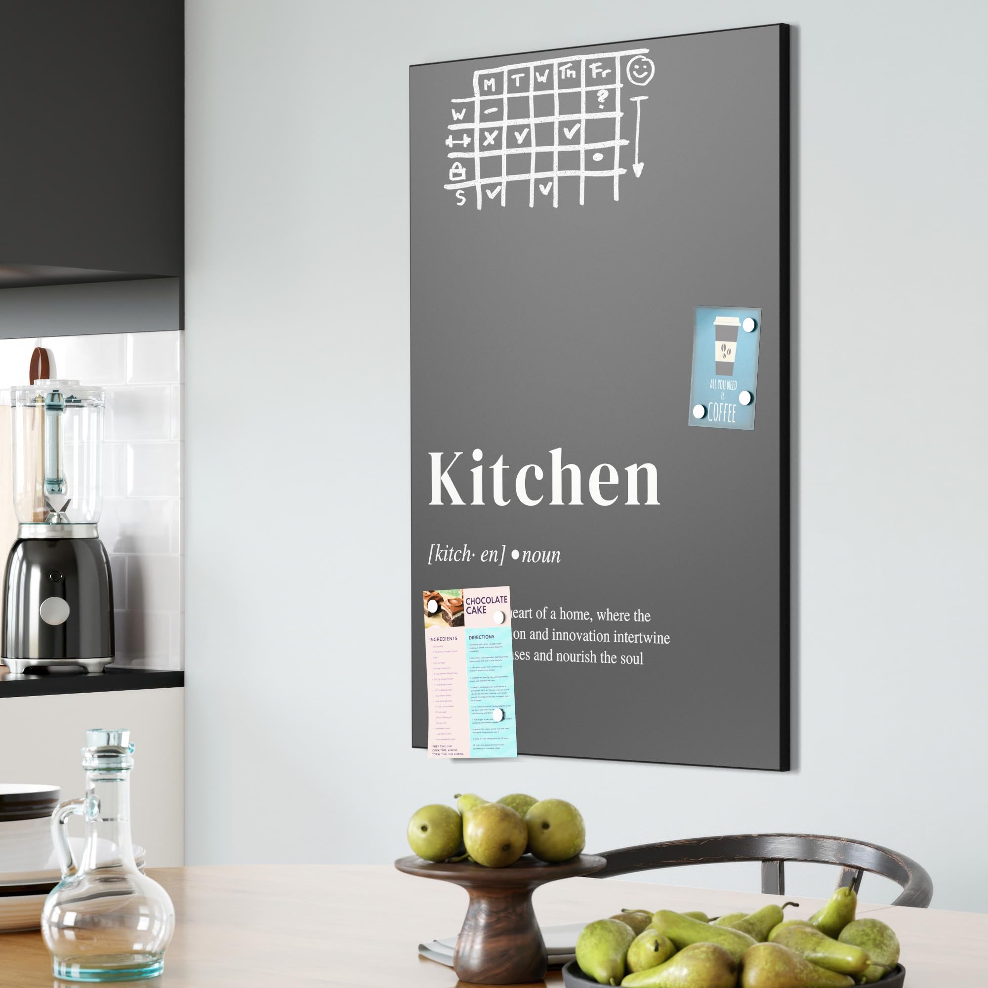DEQORI Magnetyczna tablica do pisania kredą z nadrukiem UV | motyw "Deklaracja kuchni" | prostokątna konstrukcja 60 x 90 cm | metalowa tablica kredowa do pisania – dekoracja ścienna do kuchni