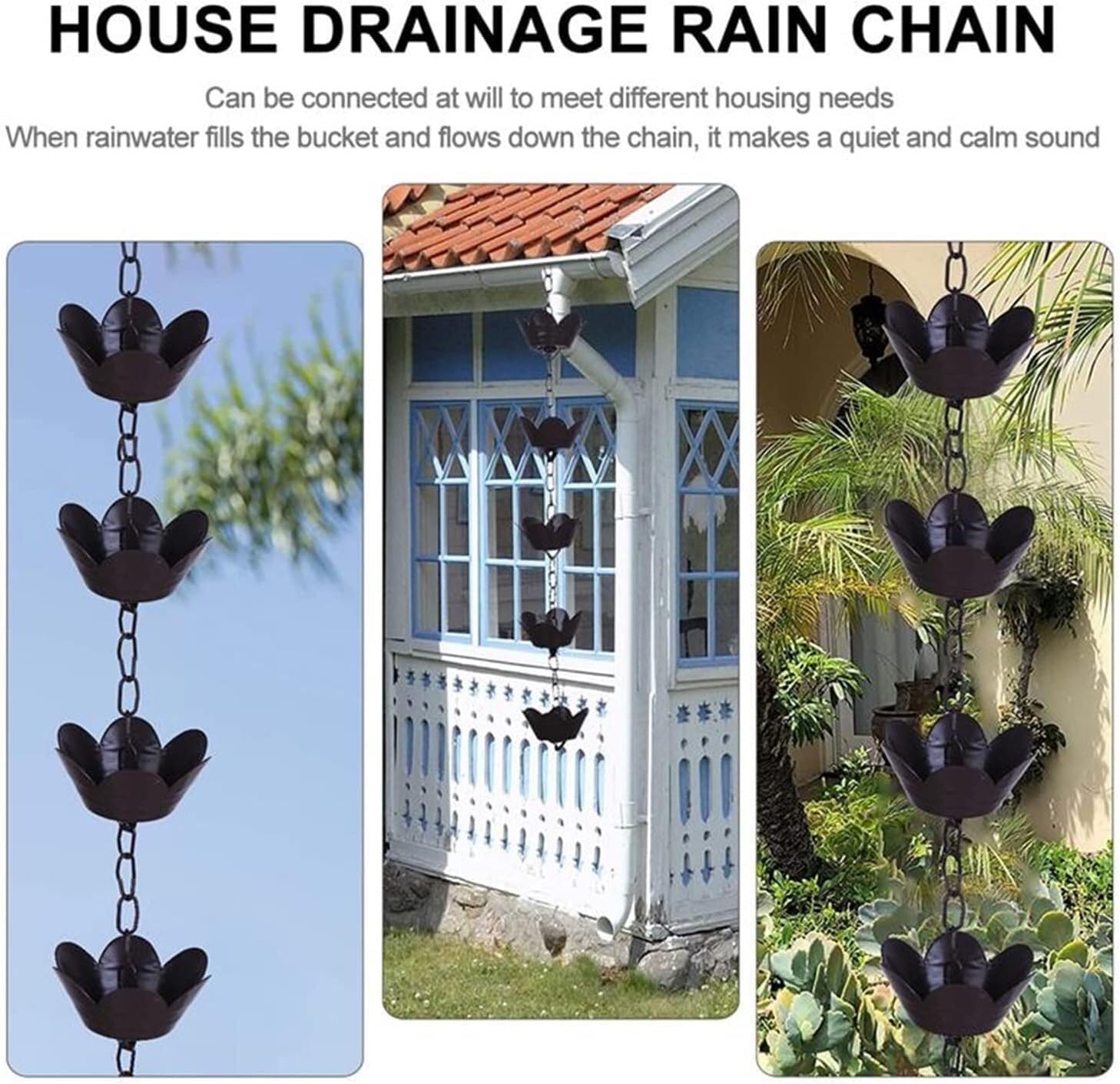 Rain Chains Metal Rain Chain, Petal Shape Chimes and Cups Rain Catcher Rain Drain Chain, Rain Chain Gutter Downspout