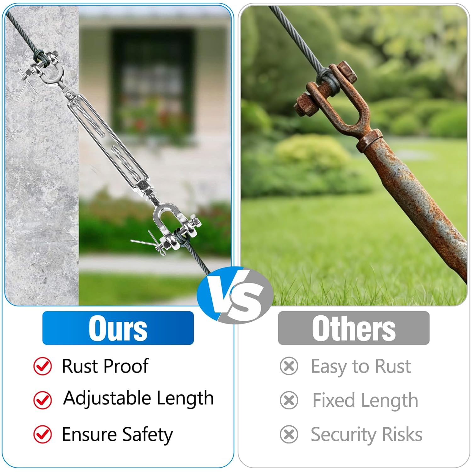 4 PCS M6 Turnbuckle 1/4" 304 Stainless Steel Jaw and Jaw Turnbuckle Tensioner, Heavy Duty Cable Tensioner, 1140 LBS Working Load Limit, Adjustable Turnbuckles for Cables Wire, Clotheslines, Shade Sail - Image 6