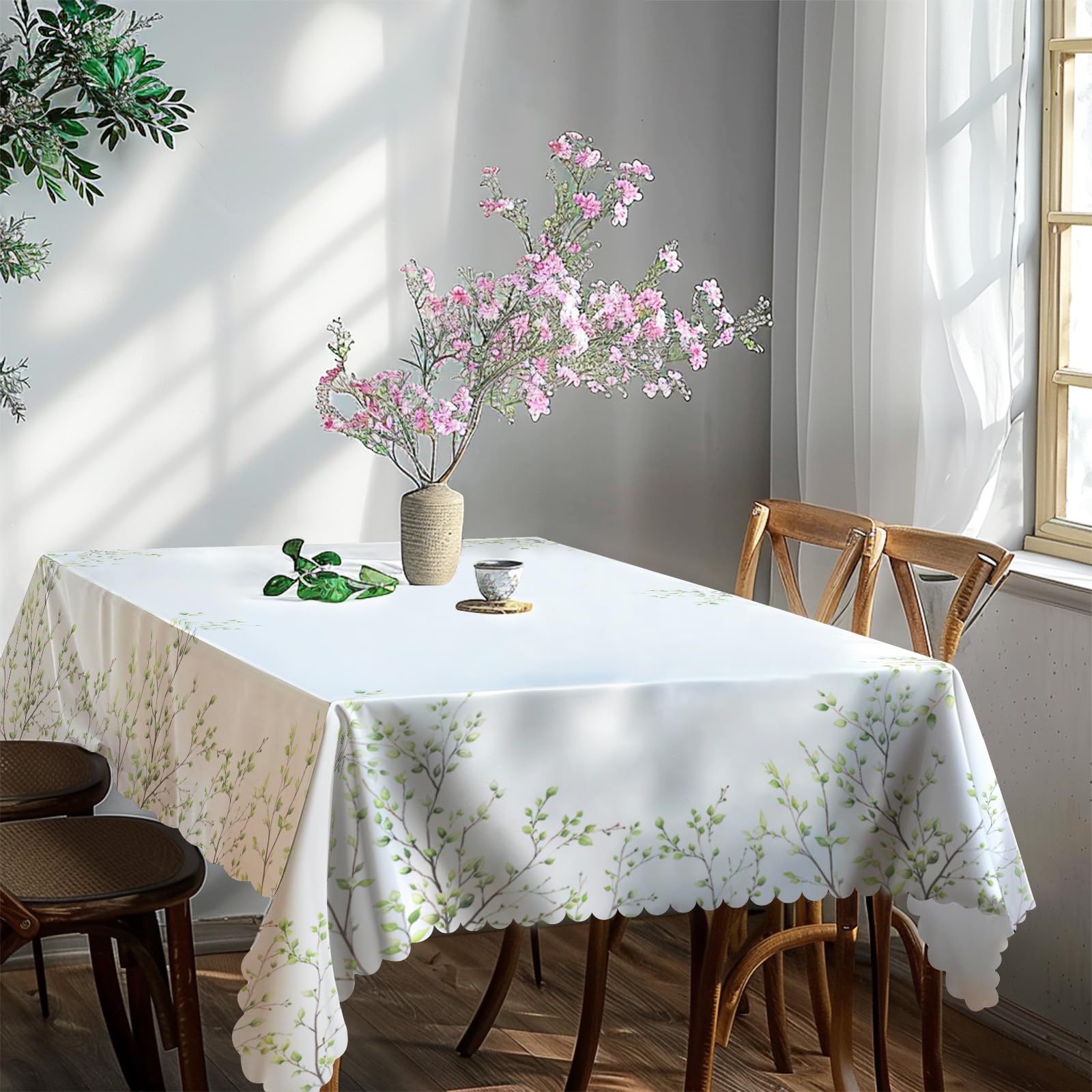 Green Leaf Wipe Clean Table Cloths - 140x180cm, Waterproof, Washable, Rectangular Floral Tablecloth for Kitchen Garden, Picnic, Party - Image 3