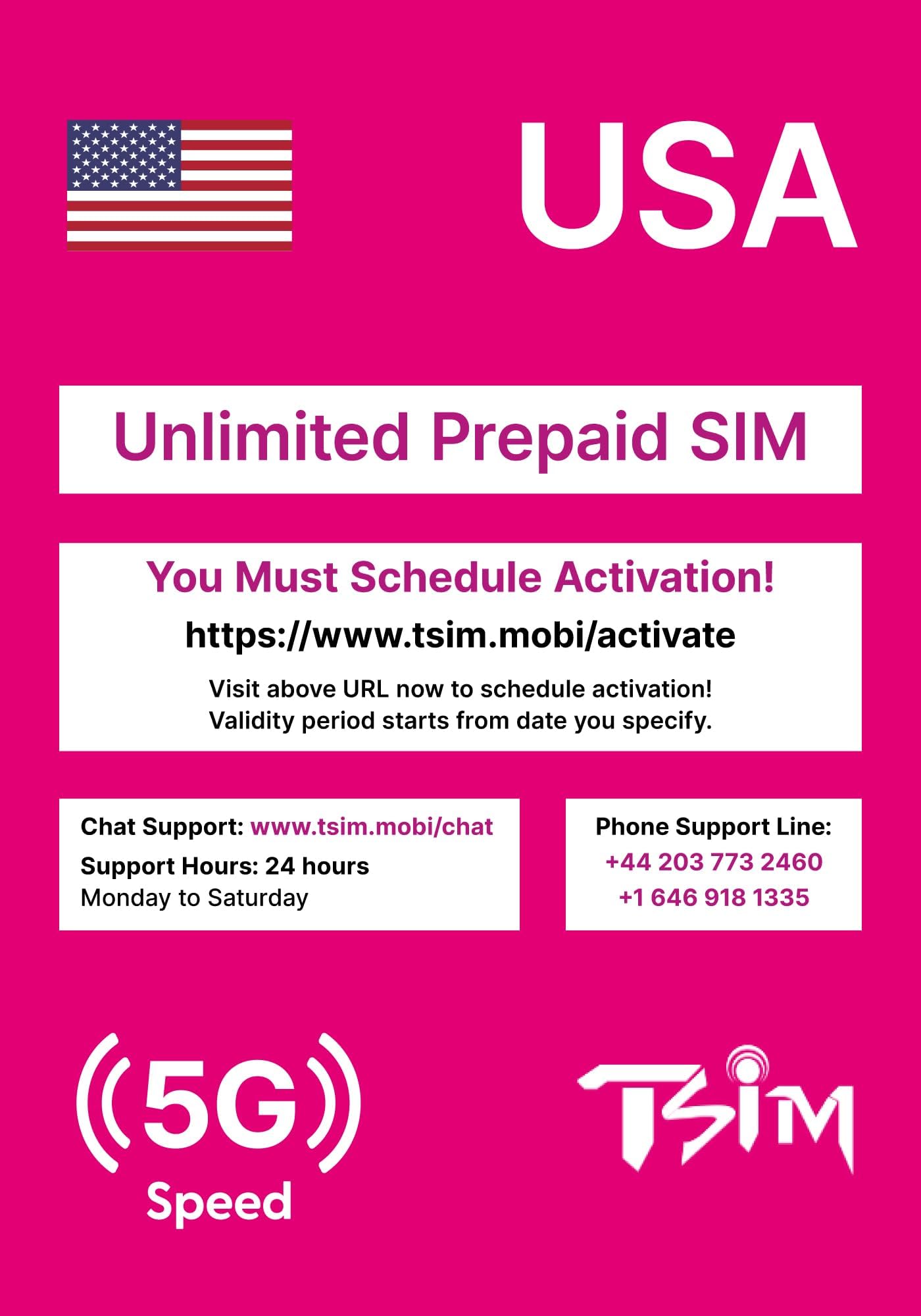 USA SIM Card for Travel to the USA. PrePaid. T-Mobile network with Unlimited Data, Calls and Texts. Upgraded 5G SIM Card! (45 Day)