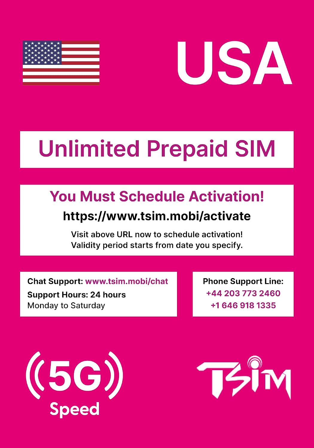 TSIM USA SIM Card 14 Days (Uses T-Mobile Network). Unlimited High Speed Data in 5G/4G/LTE (Data Sharing Allowed) | Unlimited Local Calls and Texts in USA (Hawaii Included). New Upgraded 5G SIM Card!