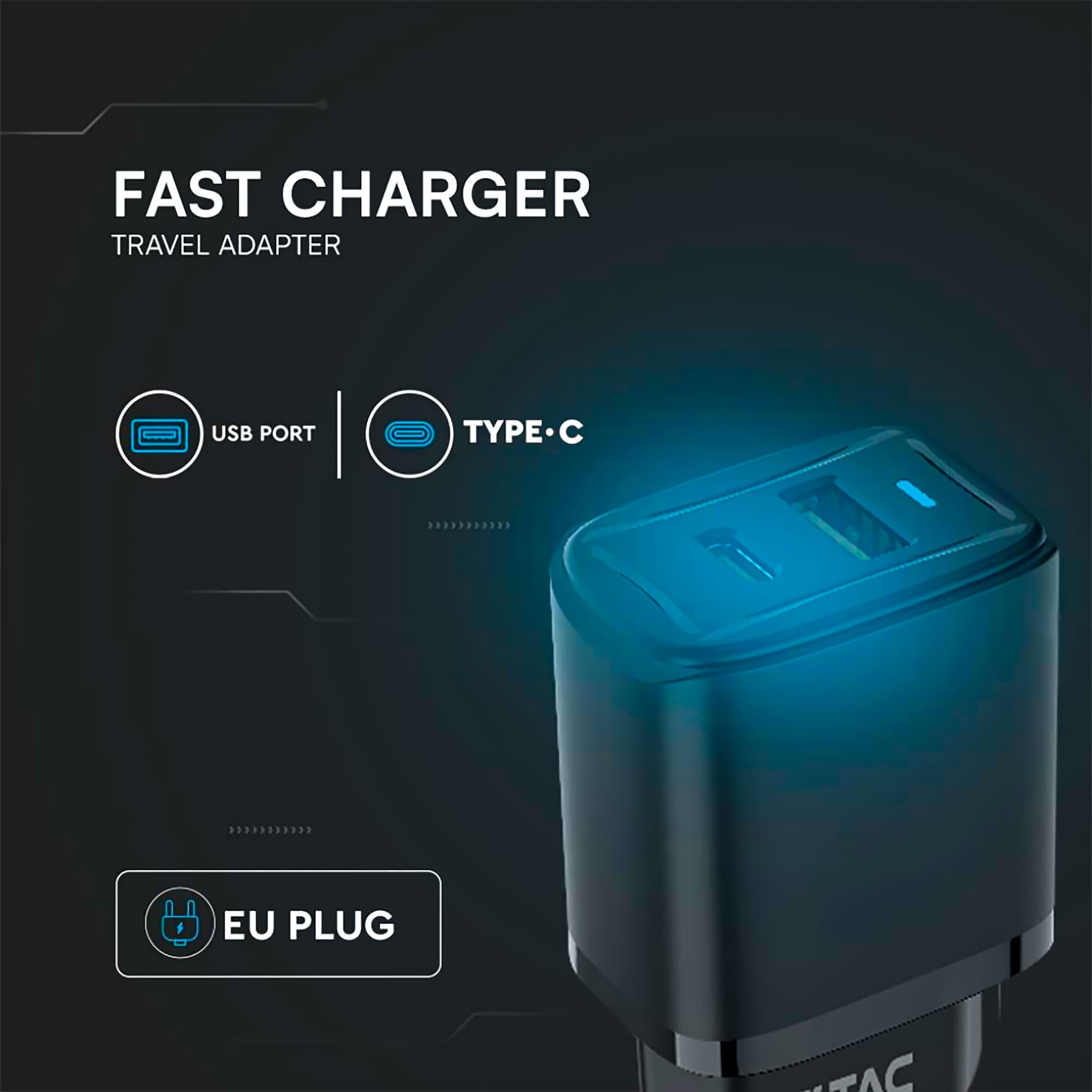 V-TAC Caricatore Rapido USB-C 20W per Iphone e Samsung – [SUPER PICCOLO] - per Smartphone e Dispositivi – 2 Porte: Type C + USB A - Compatibile Iphone 14/15/16/17 PRO/MAX e Galaxy S25 / S26 / A56
