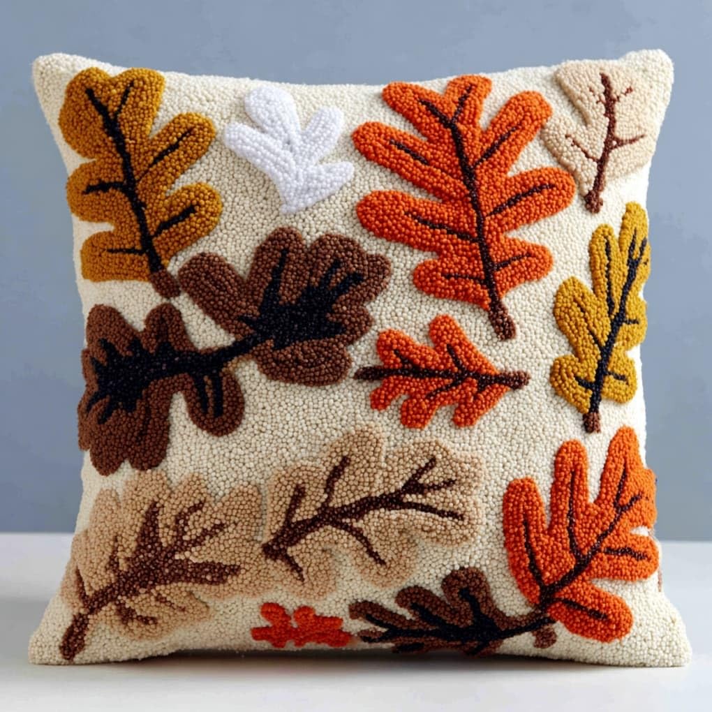 AxiangziK Latch Hook Cushion Kit,Oak Leaves DIY Throw Pillow Cover 43X43Cm