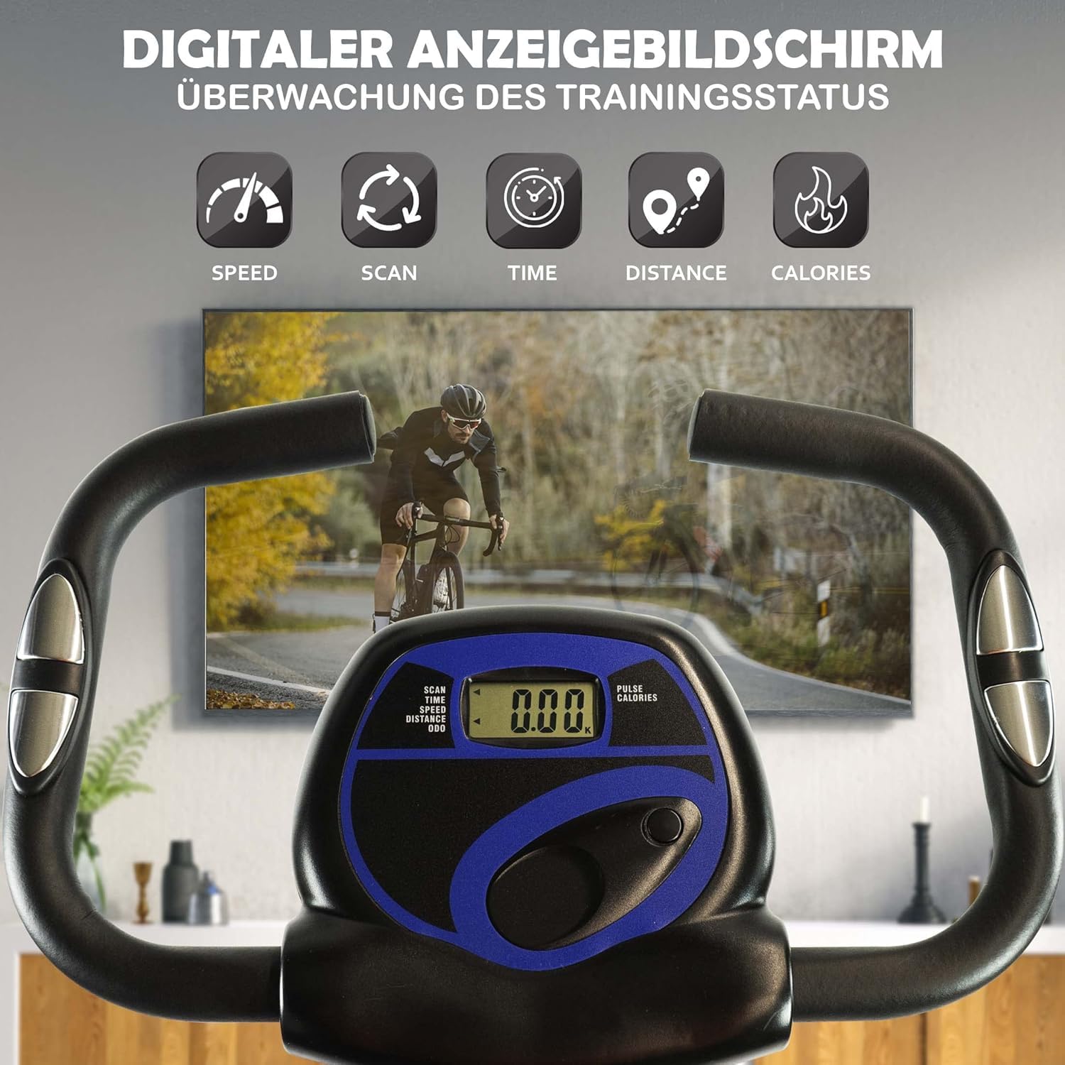 bicicleta estática plegable, rodillo de entrenamiento, bicicleta de fitness con pantalla LCD, bicicleta estática plegable, incluye pulsómetro, 8 niveles de resistencia