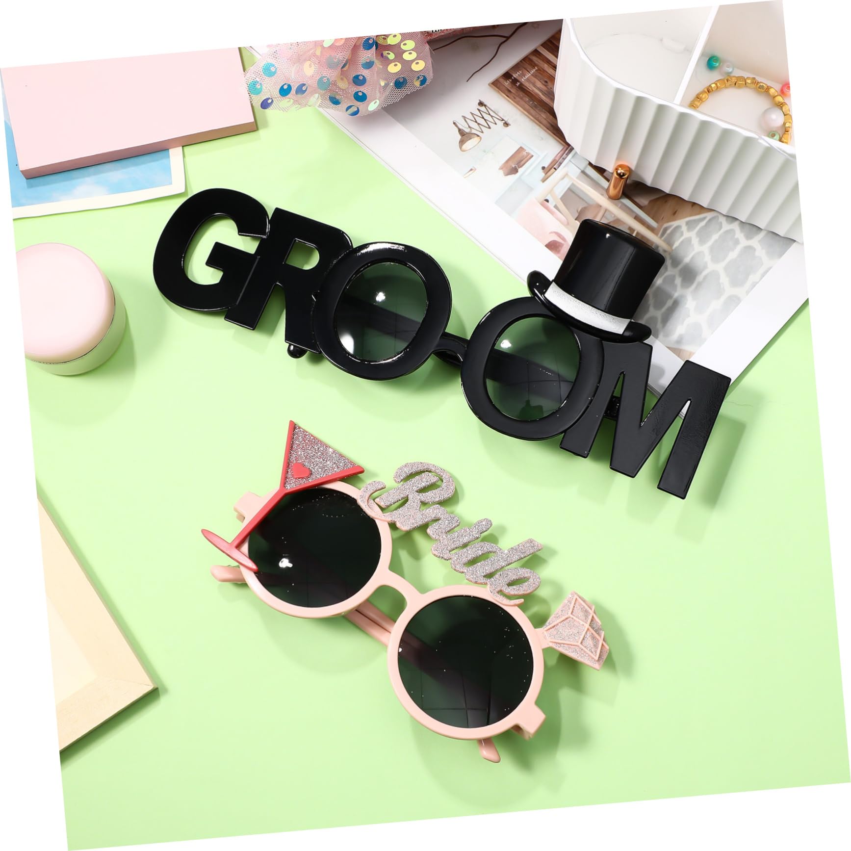 Abaodam 10 Piezas Gafas De Novia Novio Para Adultos Traviesos Anteojos De Novia y Novio Lentes De Sol Para Despedida De Soltero Anteojos De Novio Boda Amantes El Plastico