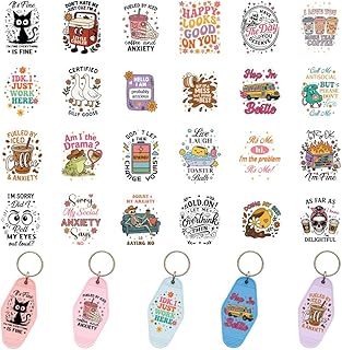 120 Pcs 24 Styles Funny Motel Keychain Stickers, Funny Theme UV DTF Transfer Stickers Waterproof Transfer Sticker Decal Rub on Transfers for Acrylic Hotel Keychain Card