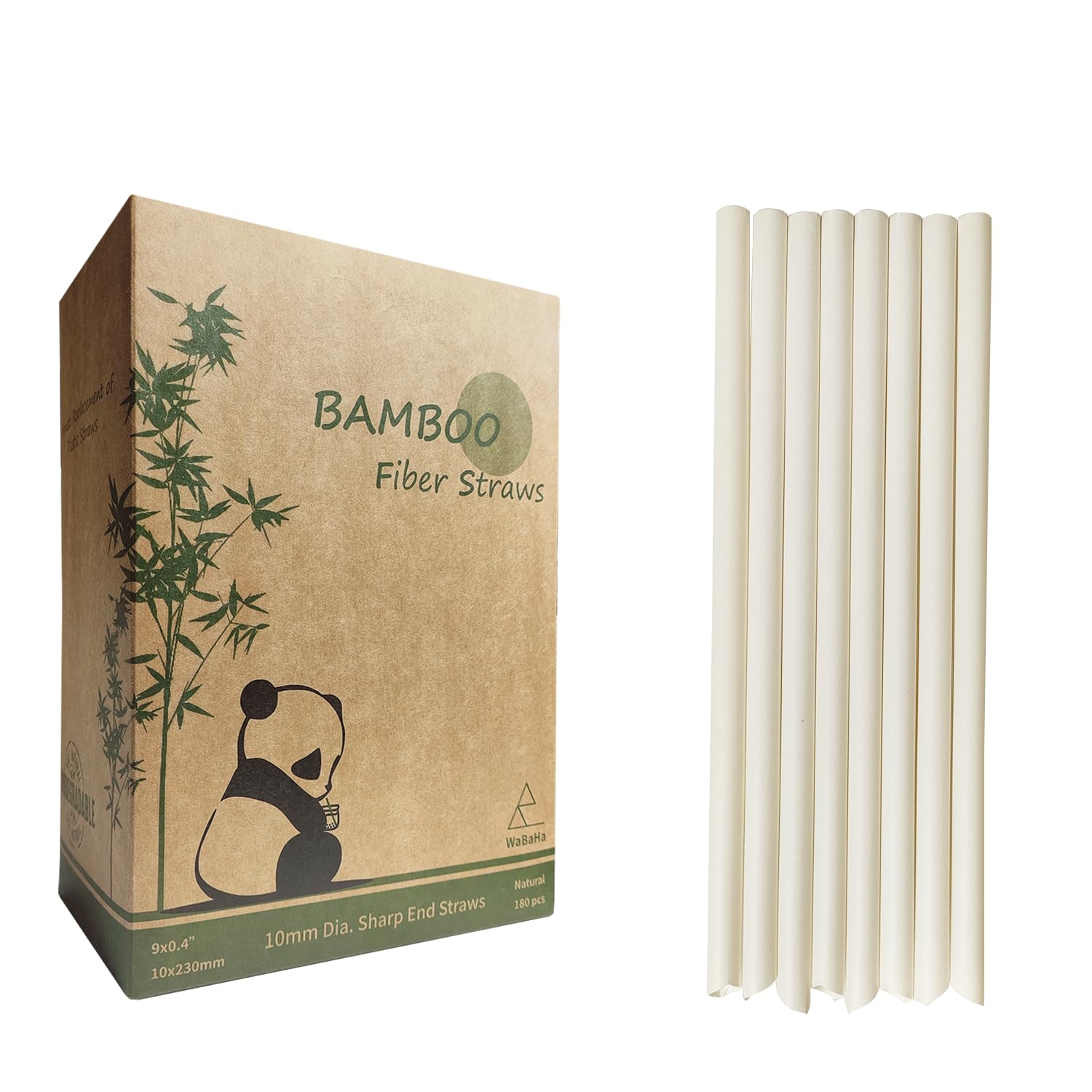 180 Pack Jumbo Smoothie Straws Bamboo Boba Straw, 10mm Extra Wide Biodegradable Bamboo Straws for Bubble Tea Milkshakes (10x230mm) โ image 1