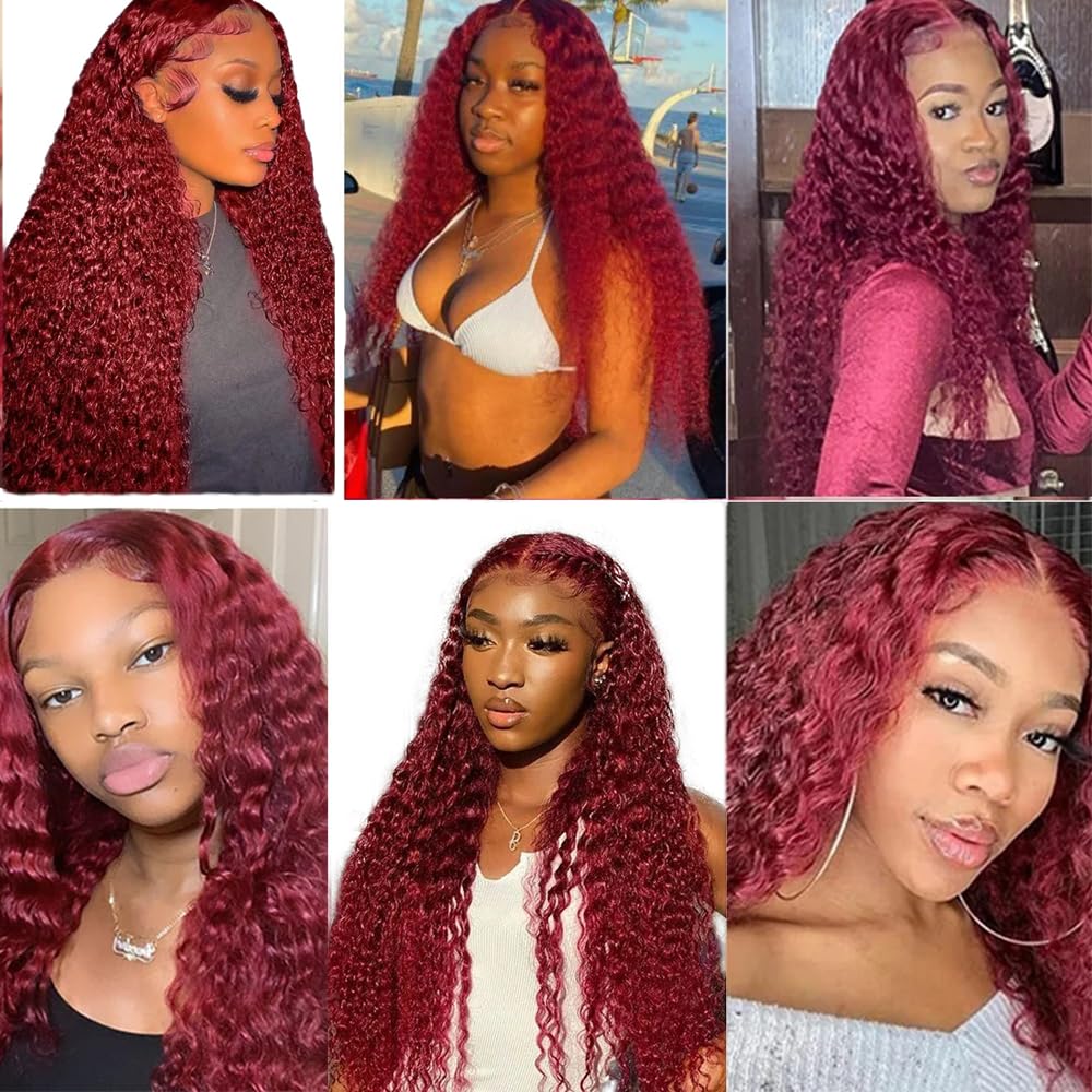 Water Wave Human Hair Bundles #99j Burgundy Red Perruques Extensions Double Weft Unprocessed Brazilain Remy Hair Weave Extension With Minimal Tangle 3 Bundles Total 300g 12 12 12 Inch