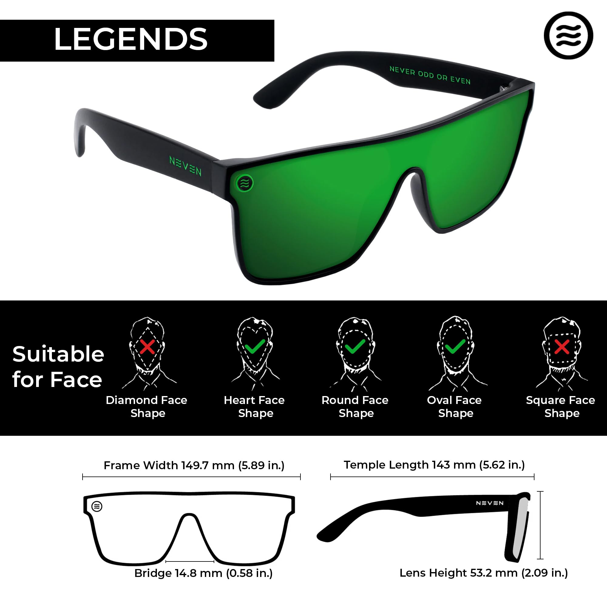 NEVEN Legend TR90 - Lentes de sol polarizados para hombres y mujeres, lentes de sol deportivos de ajuste grande/XL para estilos de vida activos