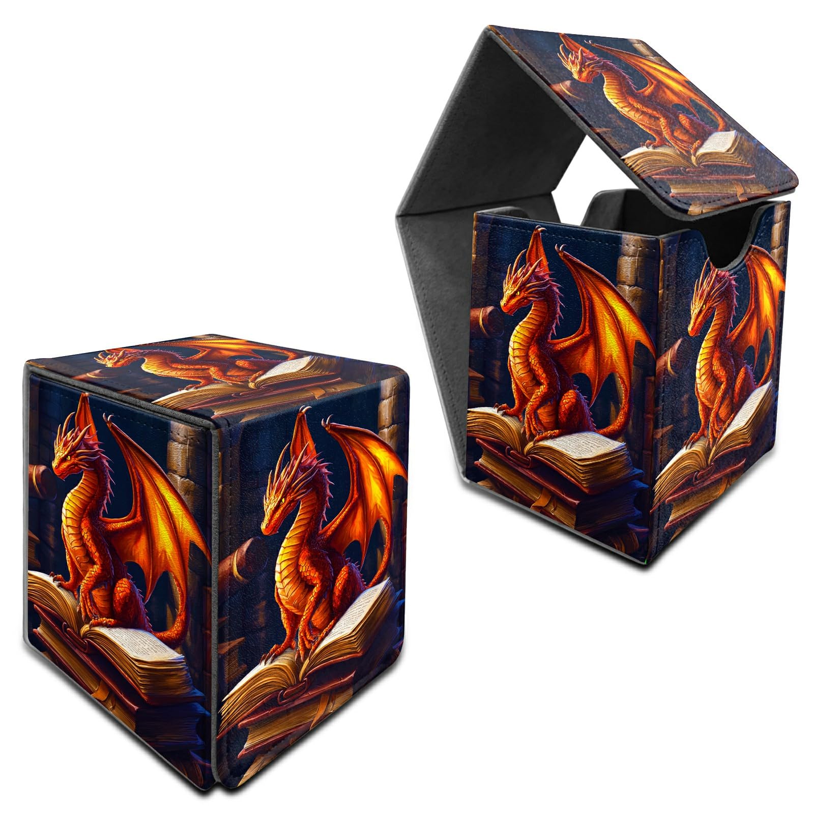 RWUTYTIUL for MTG Commander Deck Box, Card Storage Box Fits 100+ Sleeved Cards, PU Leather Large Size Strong Magnet Card Deck Case Holder for Board Game Magic MTG TCG CCG, Book Dragon