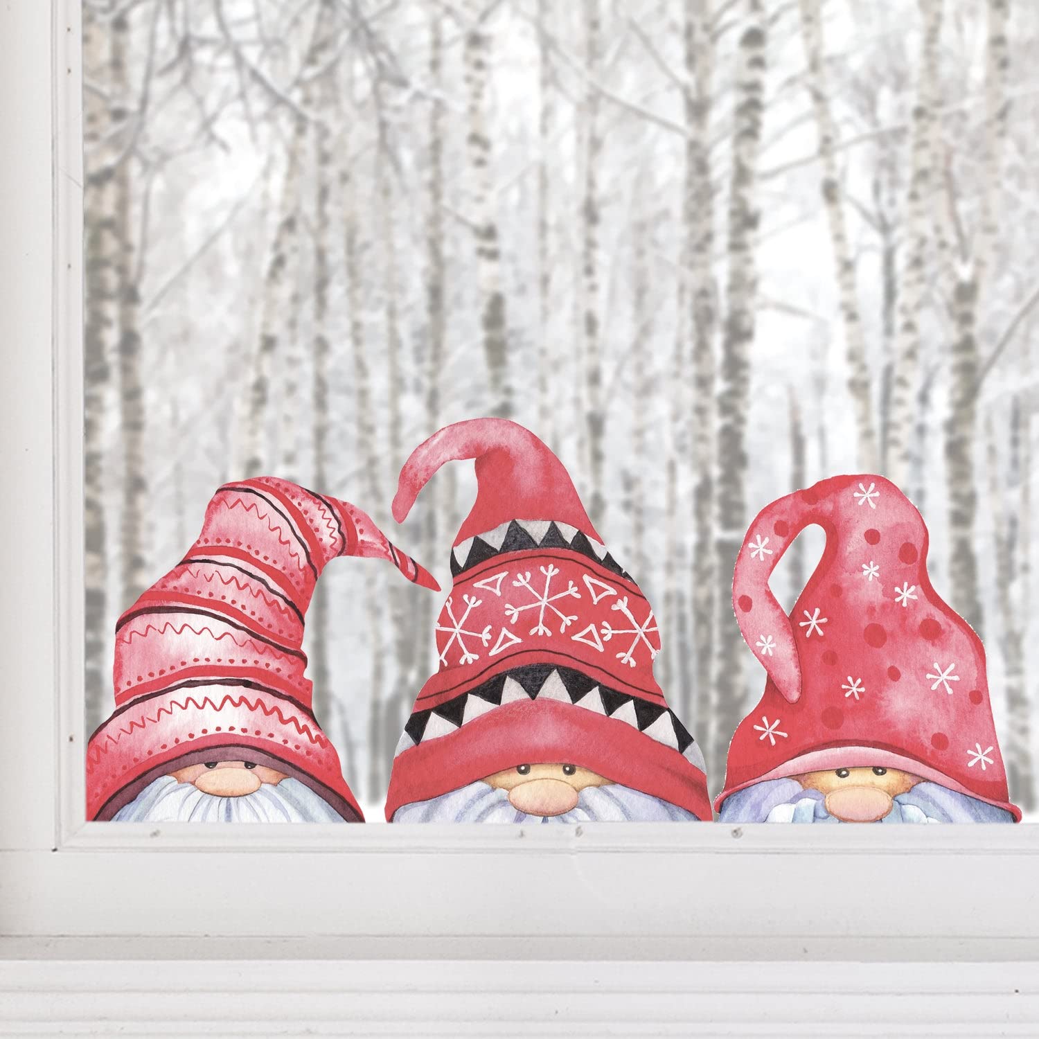 Dizzy Duck Designs Dizzy Duck 3 Christmas Gonk Peeping Gnome Decoration - Xmas Window Sticker Cling Decal - Large