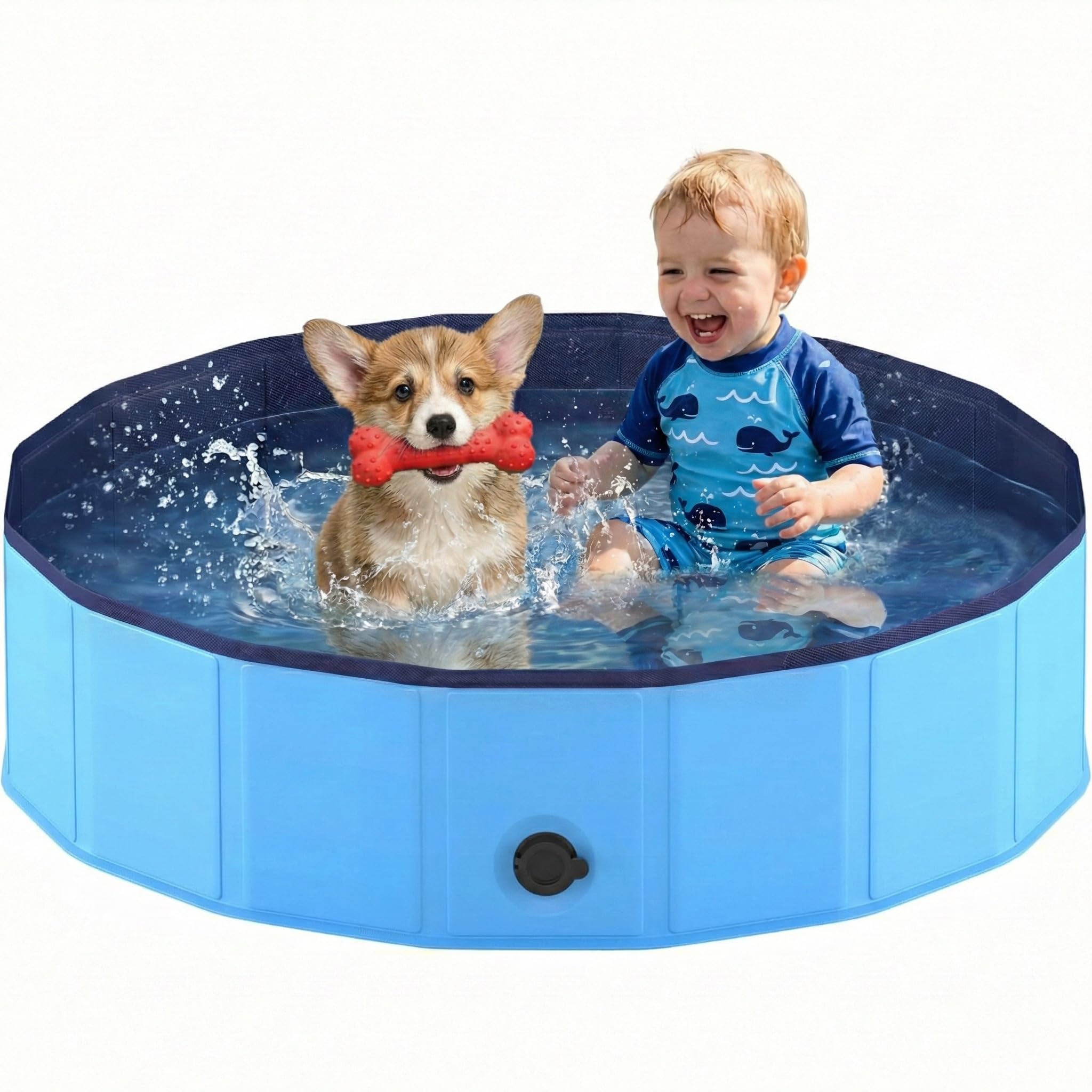 Niubya Foldable Dog Pool & Paddling Pool (100 x 30 cm / 39.4" x 11.8"), Collapsible Pet Bath Tub with Non-Slip Base, Portable Indoor/Outdoor Wading Pool for Small to Medium Dogs