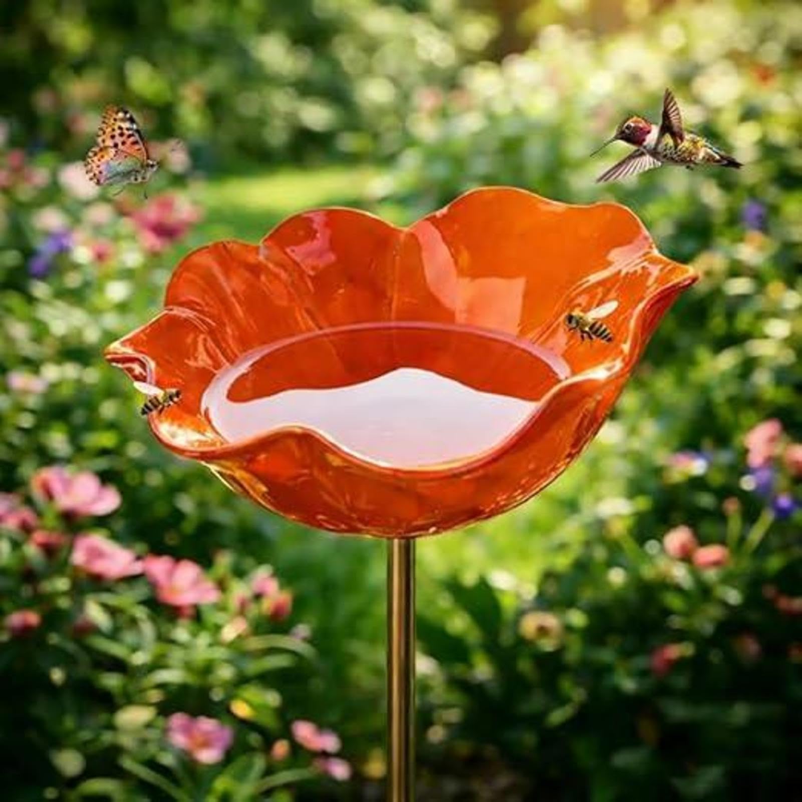 2026 New Handmade Metal Flower Garden Stake | DualFunction Bee Watering Station, BeeBath & Pollinator Water Station | Colorful Butterfly Bee Bath Bowl For Garden Patio Yard Lawn Decor