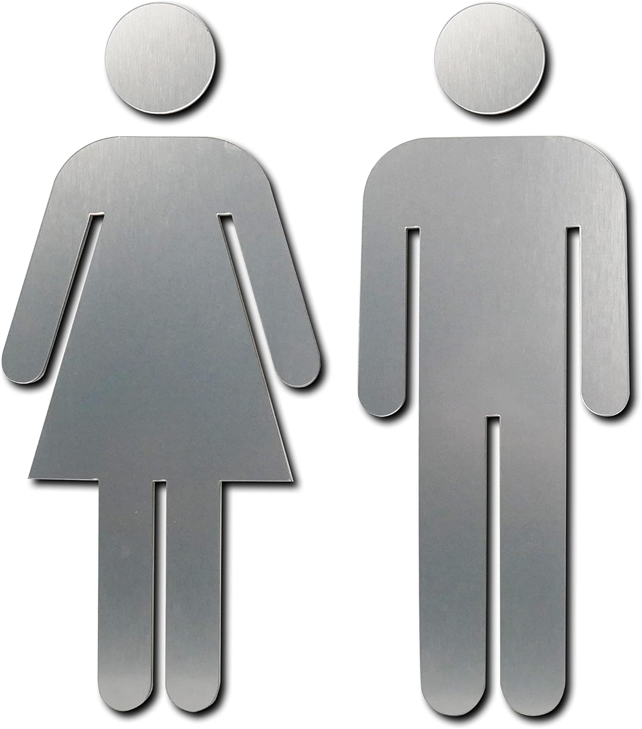 ALPHA DOG SIGNS Men's & Women's Bathroom Decor Figure Set Brushed Stainless 7.5x3