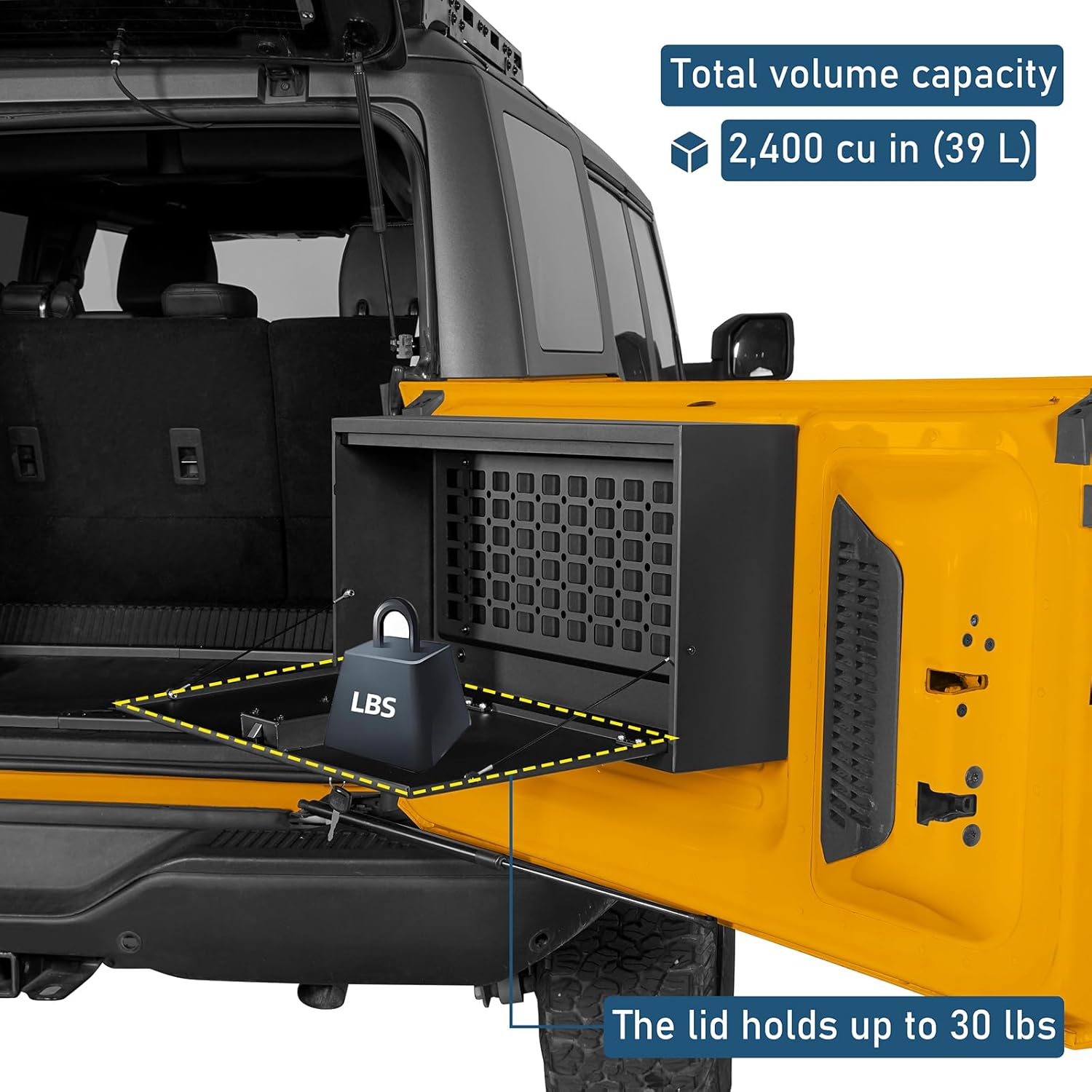 Hooke Road Bronco Tailgate Storage Lock Box Table for 2021-2026 Ford Bronco 2/4 Doors (Exclude Bronco Sport), Rear Door Security Organizer Toolbox with Molle Panel & Keys