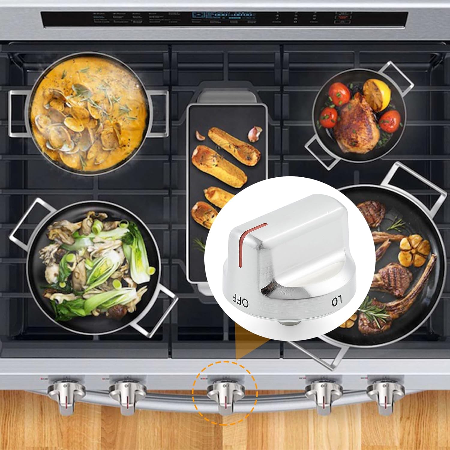 Allstare Samsung Stove Knobs Replacement, DG94-02141C/A, NX58M6630SS/AA NX58M6650WS/AA, Silver, 2.44 Inches