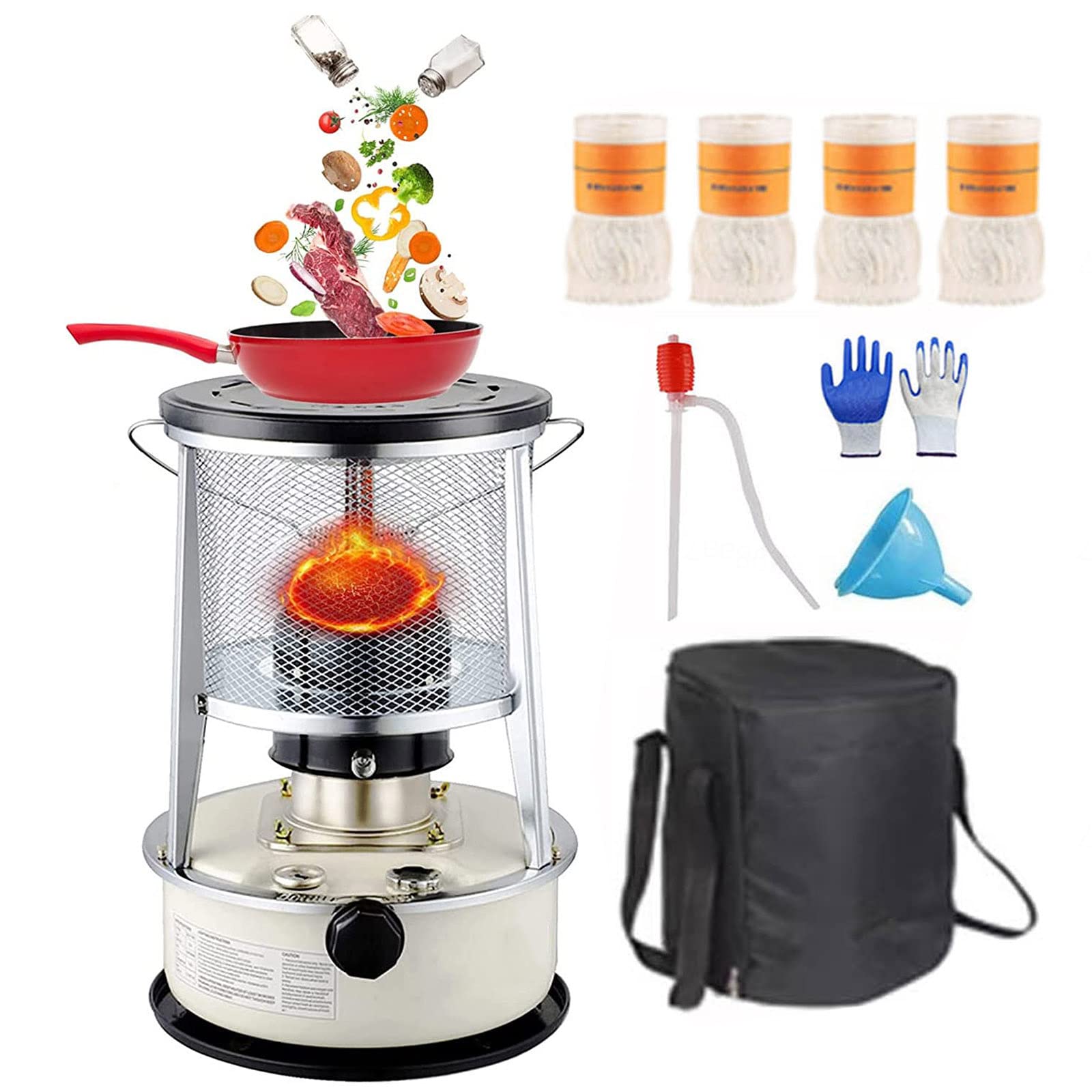 Calentador De Estufa De Queroseno Portátil, Quemador De Queroseno con Mecha, Estufa De Queroseno Interior/Exterior, Calentador De Parafina para Camping, Tiendas, 4,6/6L,6Lwhite
