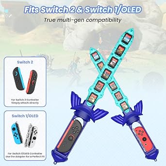 Nintendo Switch Accessories, Skyward Sword Grip with Built-in 12 Game Card Holder, Compatible with Switch 2/1/OLED Controller, for legend of zelda: Skyward Sword HD & tears of the kingdom, Switch Sports Chambara