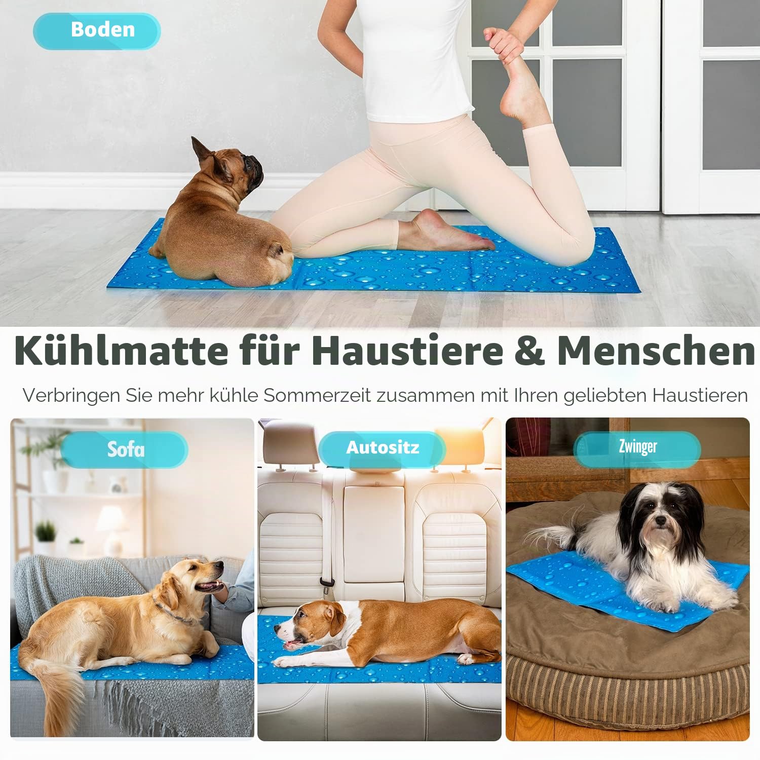 Zellar Kühlmatte für Hunde Selbst Kühlende Hundematte Kühldecke Hunde Sommer Kühlkissen Hundedecke mit Kaltgel-Füllung für Zuhause Unterwegs oder im Auto, L 90x50cm