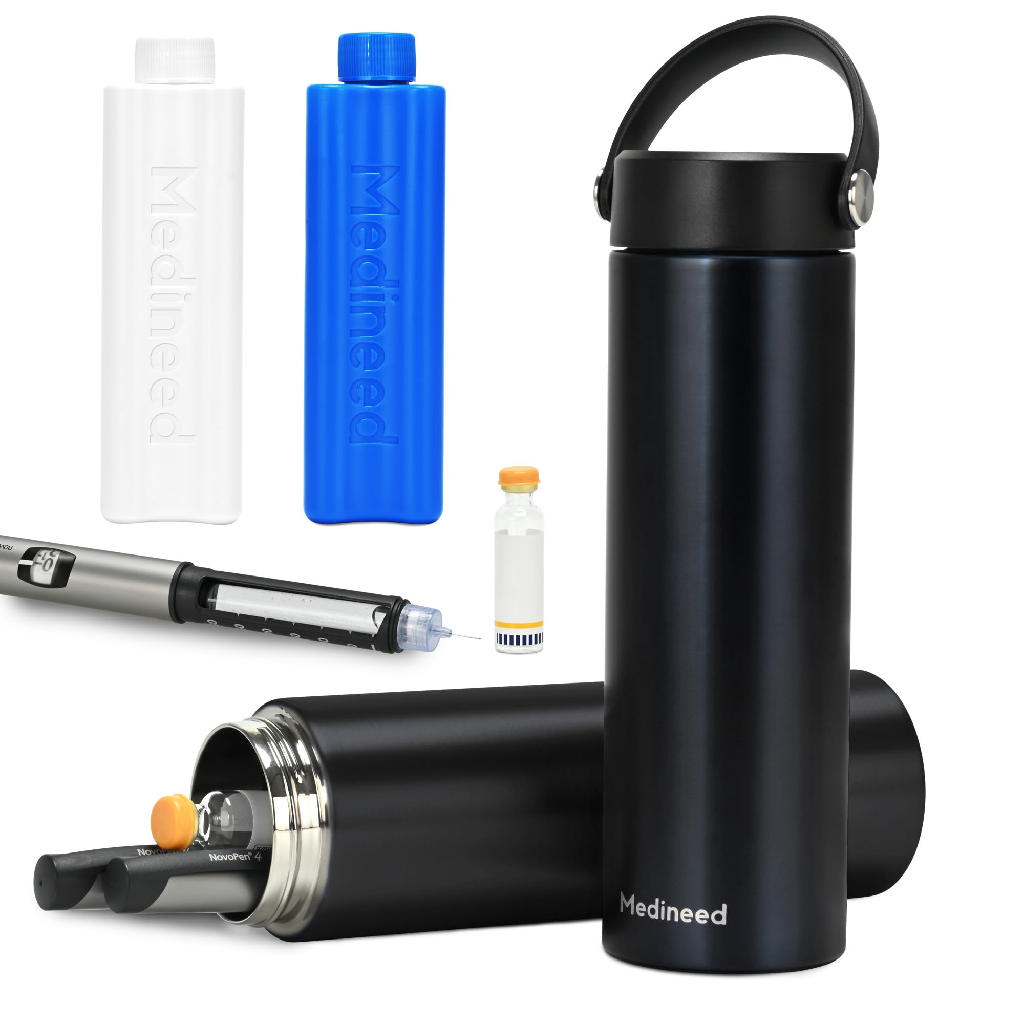 MedineedInsulin Cooler Travel Case, Diabetes Care Travel Medicine Organizer, 60H 3 Pens Medication Cooler for Travel Diabetes Travel Case, Travel Medicine Kit with TSA Approved Ice Packs (Black)