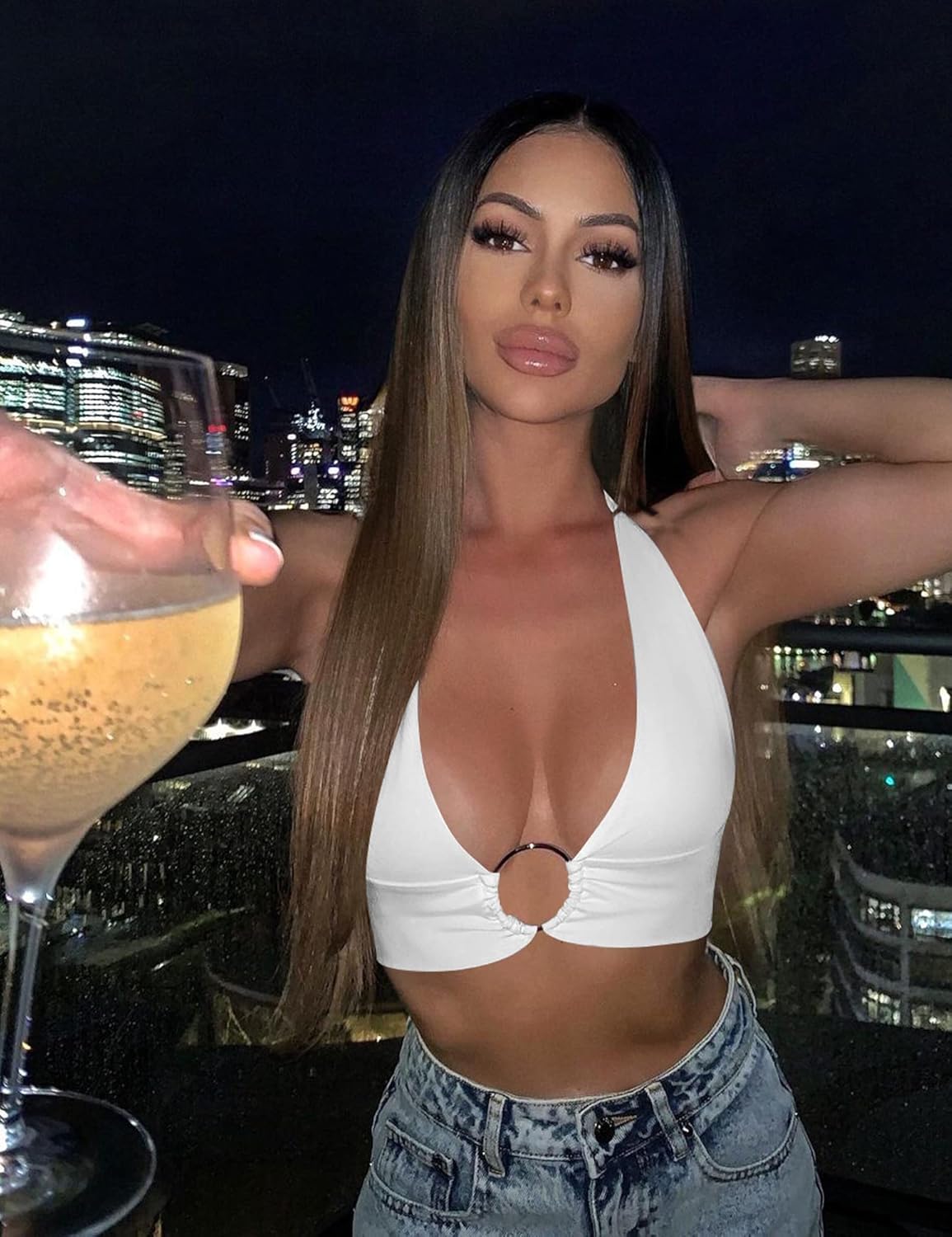 Mizoci Women's Sexy Summer Sleeveless Halter Deep V Neck Crop Top Tie Up Backless Cami - Image 4