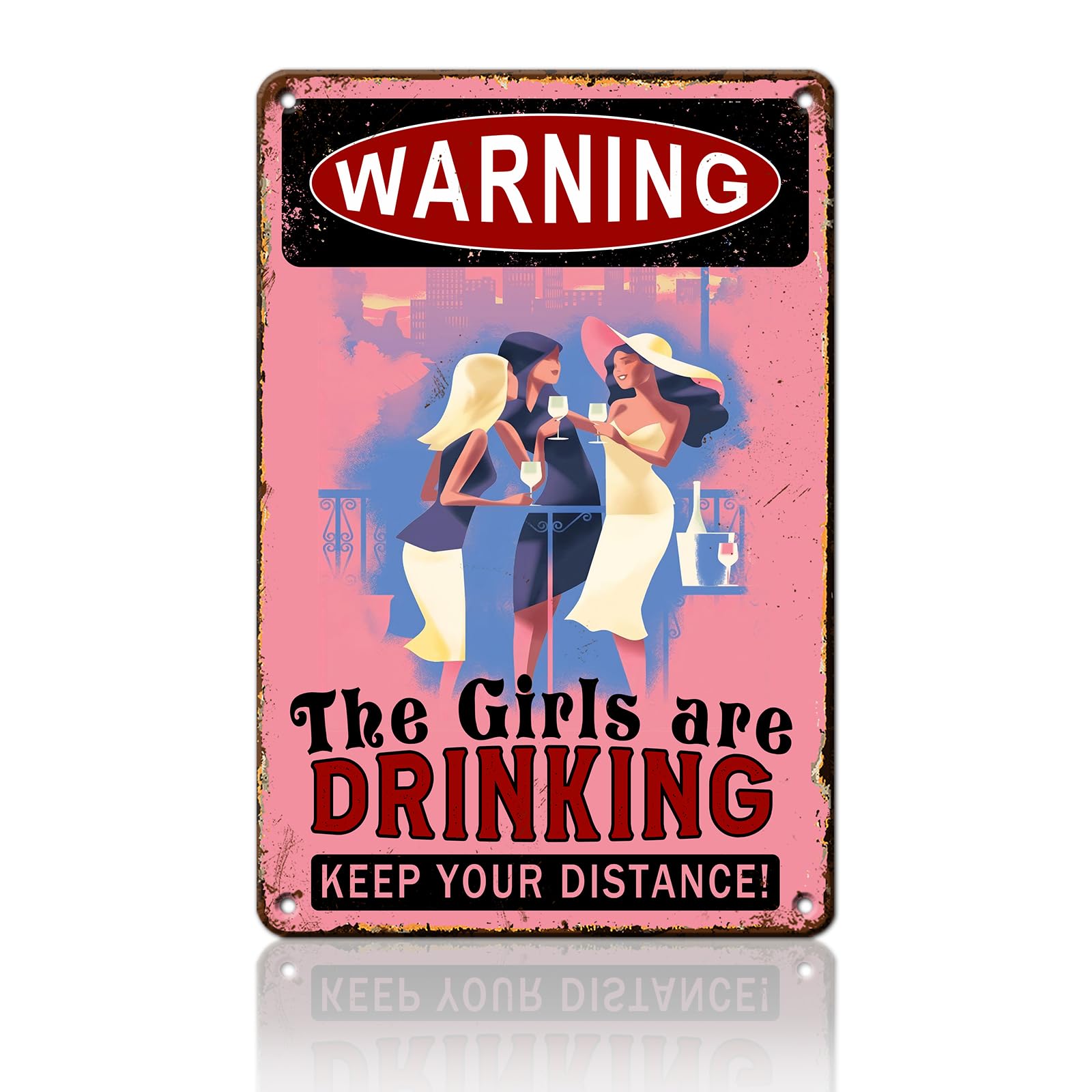 Anceky Warning Girls Drinking Metal Sign Funny Tin Sign Wall Decor for Farmhouse Kitchen Home Yard Cafe 12×16 Inch