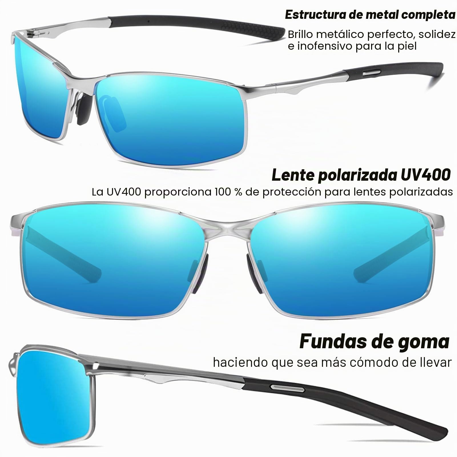 LEDING&BEST Gafas de Sol para Hombre y Mujer Polarizadas Lentes con Super Ligero Marco de Metal 100% Protección UV/Adecuadas para Conducir Viajar Uso Diario Cat 3 CE
