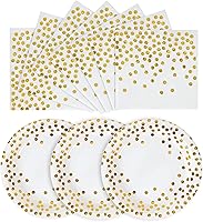 Vista 18 de Platos de papel negro y dorado, paquete de 50 unidades, 25 platos de papel de 7 pulgadas y 25 servilletas de 6.5 pulgadas, platos negros